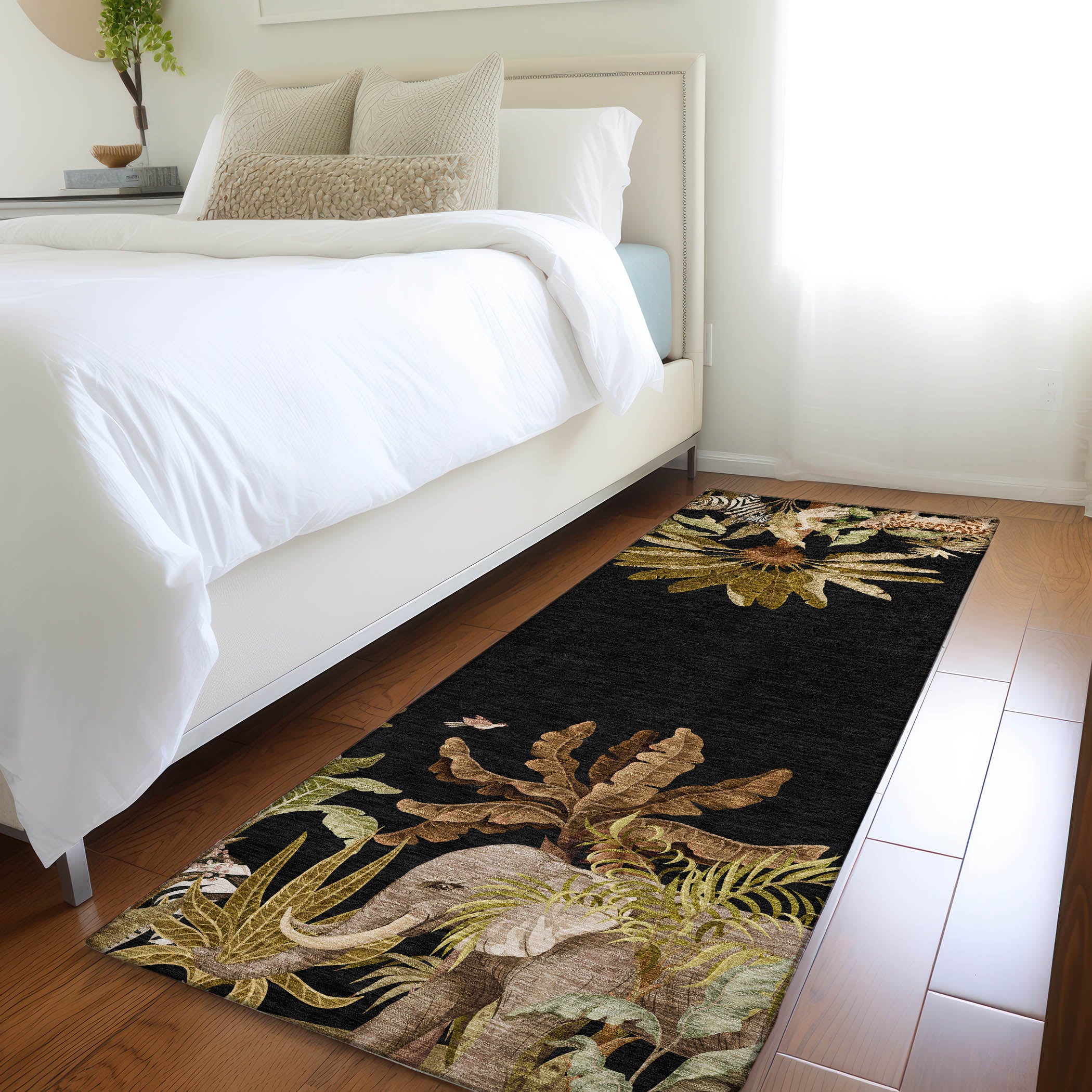 Sarajevo Machine Washable Tropical Midnight Black Rug 2'3" x 7'6" #shape_Runner
