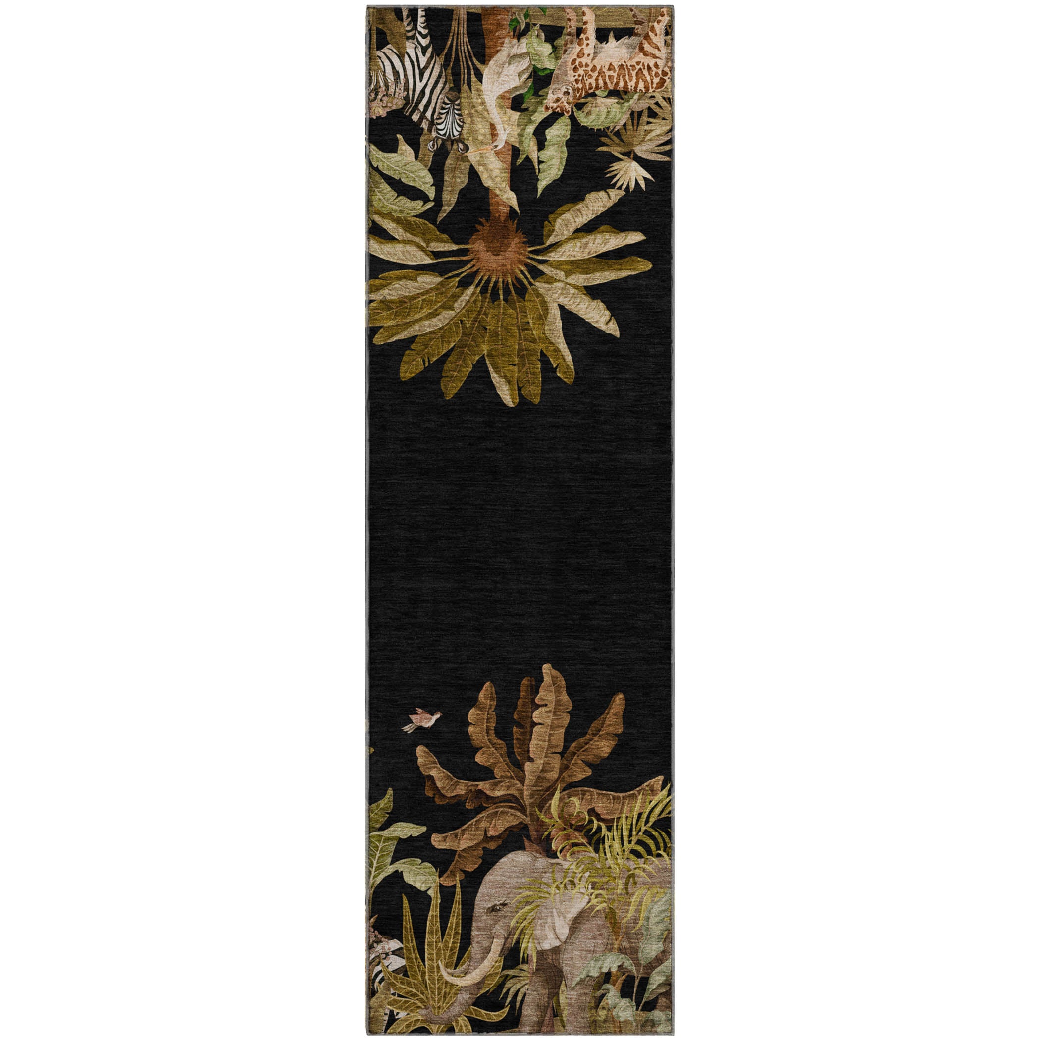 Sarajevo Machine Washable Tropical Midnight Black Rug 2'3" x 7'6" #shape_Runner