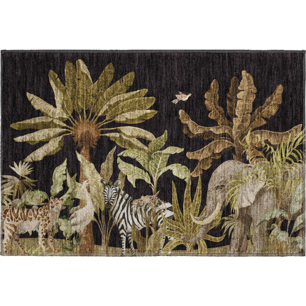 Sarajevo Machine Washable Tropical Midnight Black Rug 1'8" x 2'6"