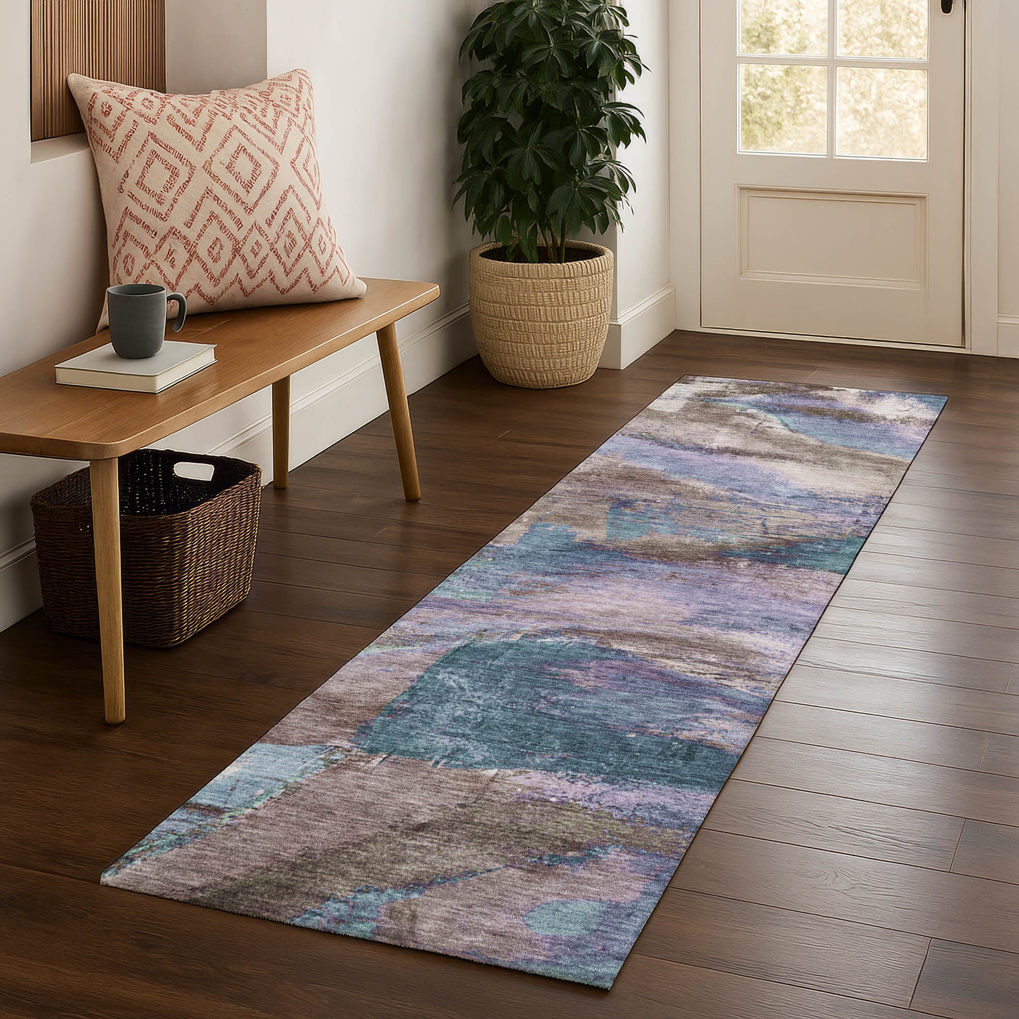Cartagena Machine Washable Transitional Mocha Brown Rug 2'3" x 7'6" #shape_Runner