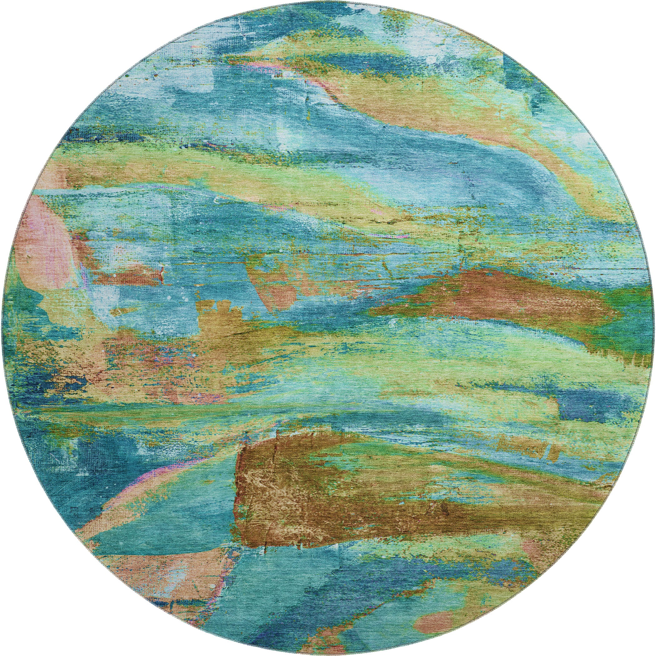 Cartagena Machine Washable Transitional Teal Rug 8' x 8' #shape_Round