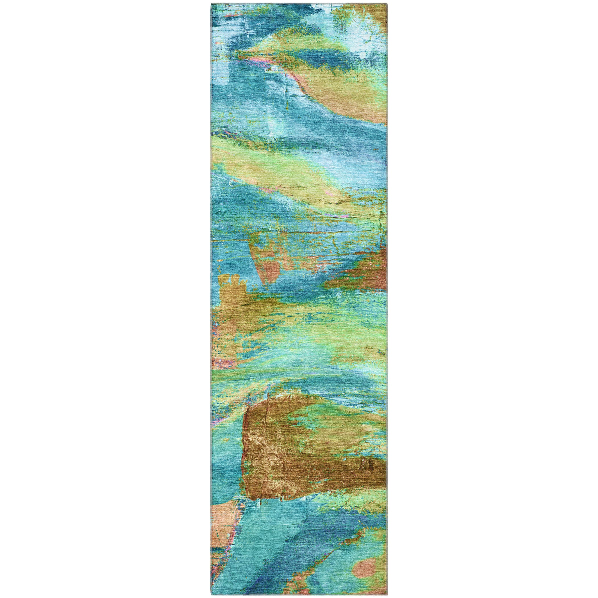 Cartagena Machine Washable Transitional Teal Rug 2'3" x 7'6" #shape_Runner