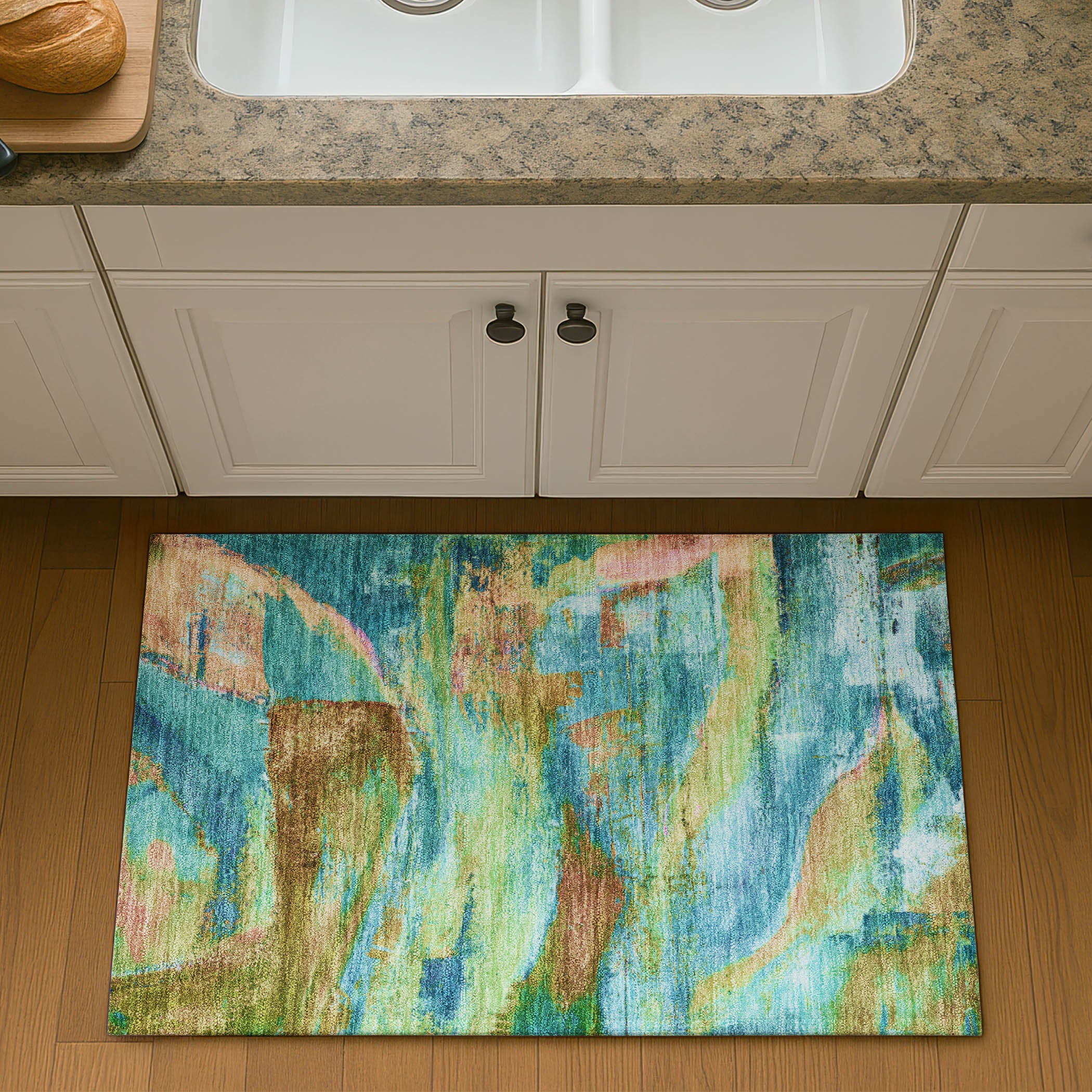 Cartagena Machine Washable Transitional Teal Rug 1'8" x 2'6" #shape_Rectangle