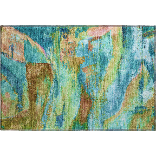 Cartagena Machine Washable Transitional Teal Rug 1'8" x 2'6"