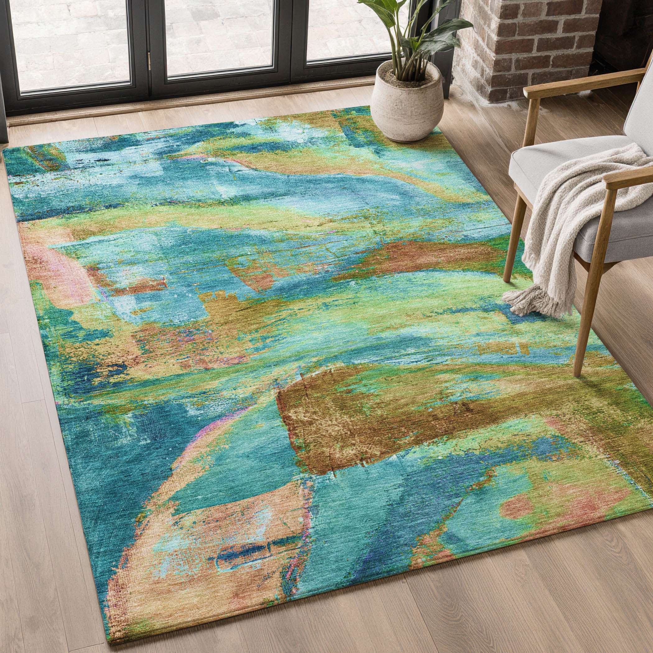 Cartagena Machine Washable Transitional Teal Rug 2'6" x 3'10" #shape_Rectangle