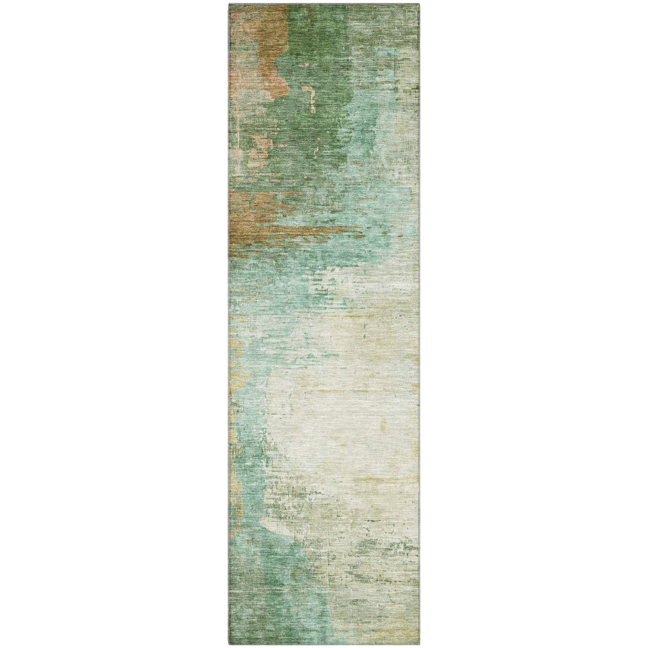 Rome Machine Washable Transitional Aloe Green Rug 2'3" x 7'6" #shape_Runner