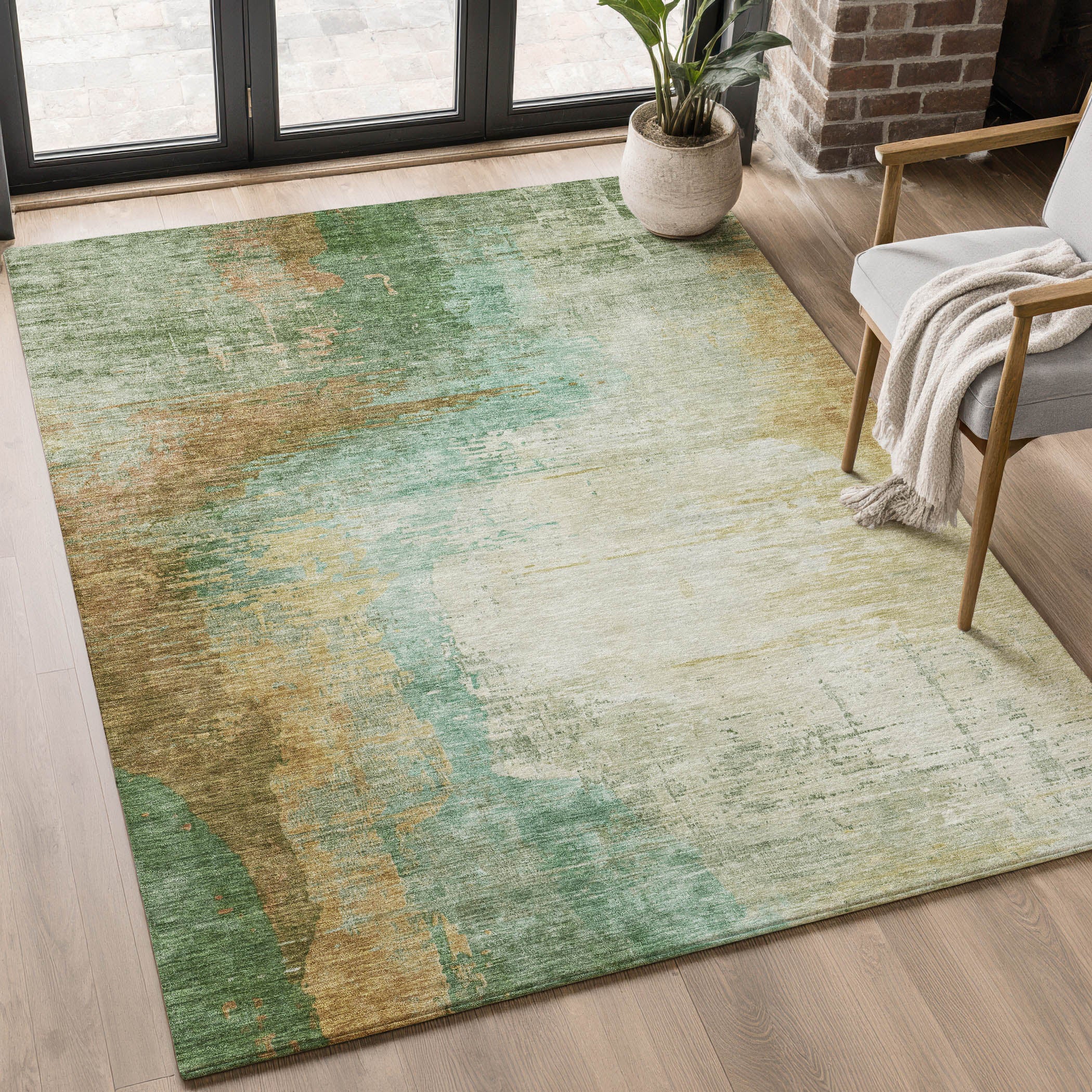 Rome Machine Washable Transitional Aloe Green Rug 2'6" x 3'10" #shape_Rectangle
