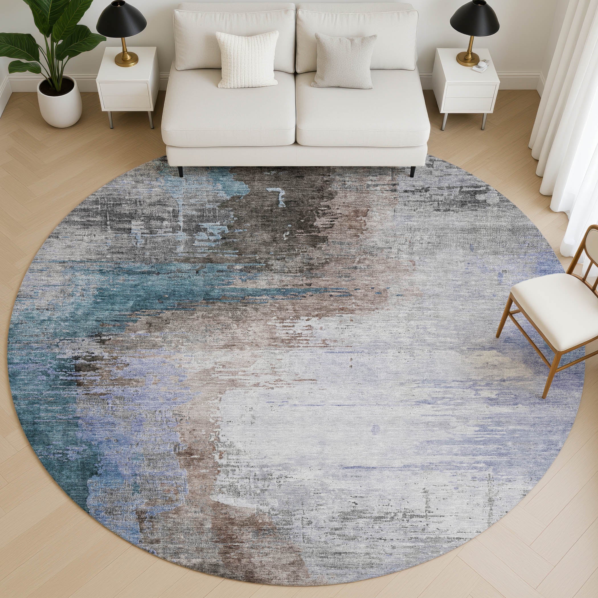 Rome Machine Washable Transitional Brown Rug 8' x 8' #shape_Round