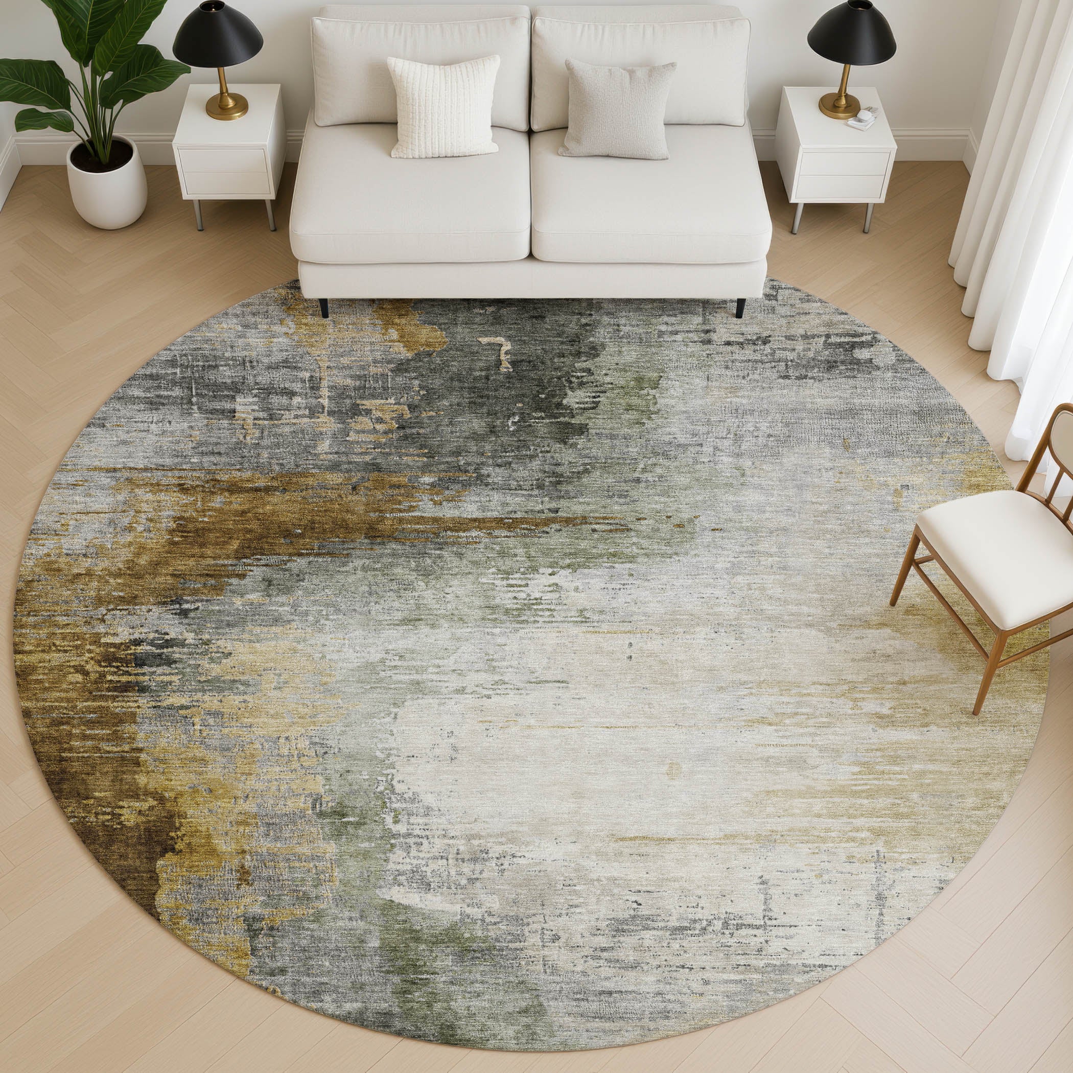 Rome Machine Washable Transitional Chocolate Brown Rug 8' x 8' #shape_Round
