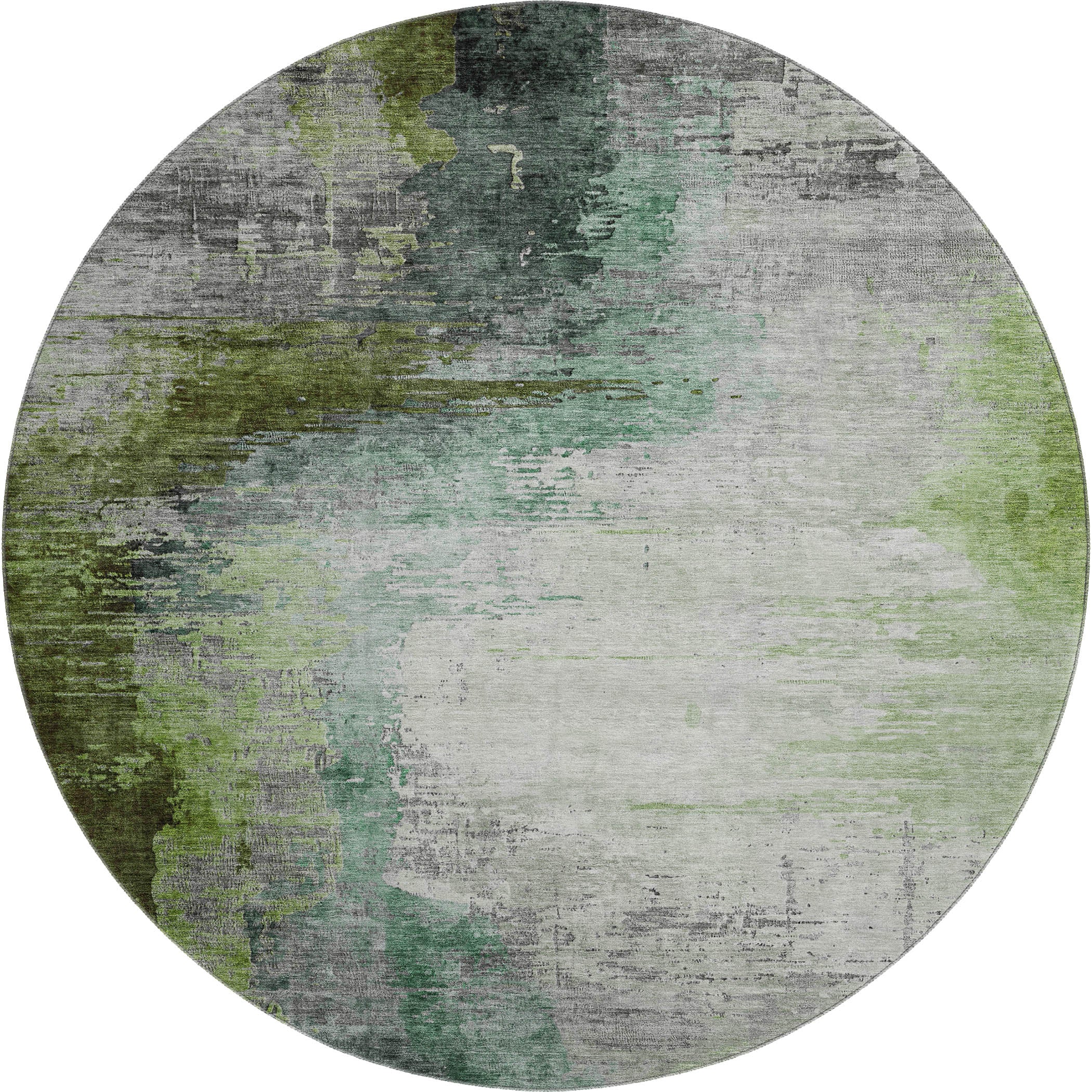 Rome Machine Washable Transitional Green Rug 8' x 8' #shape_Round