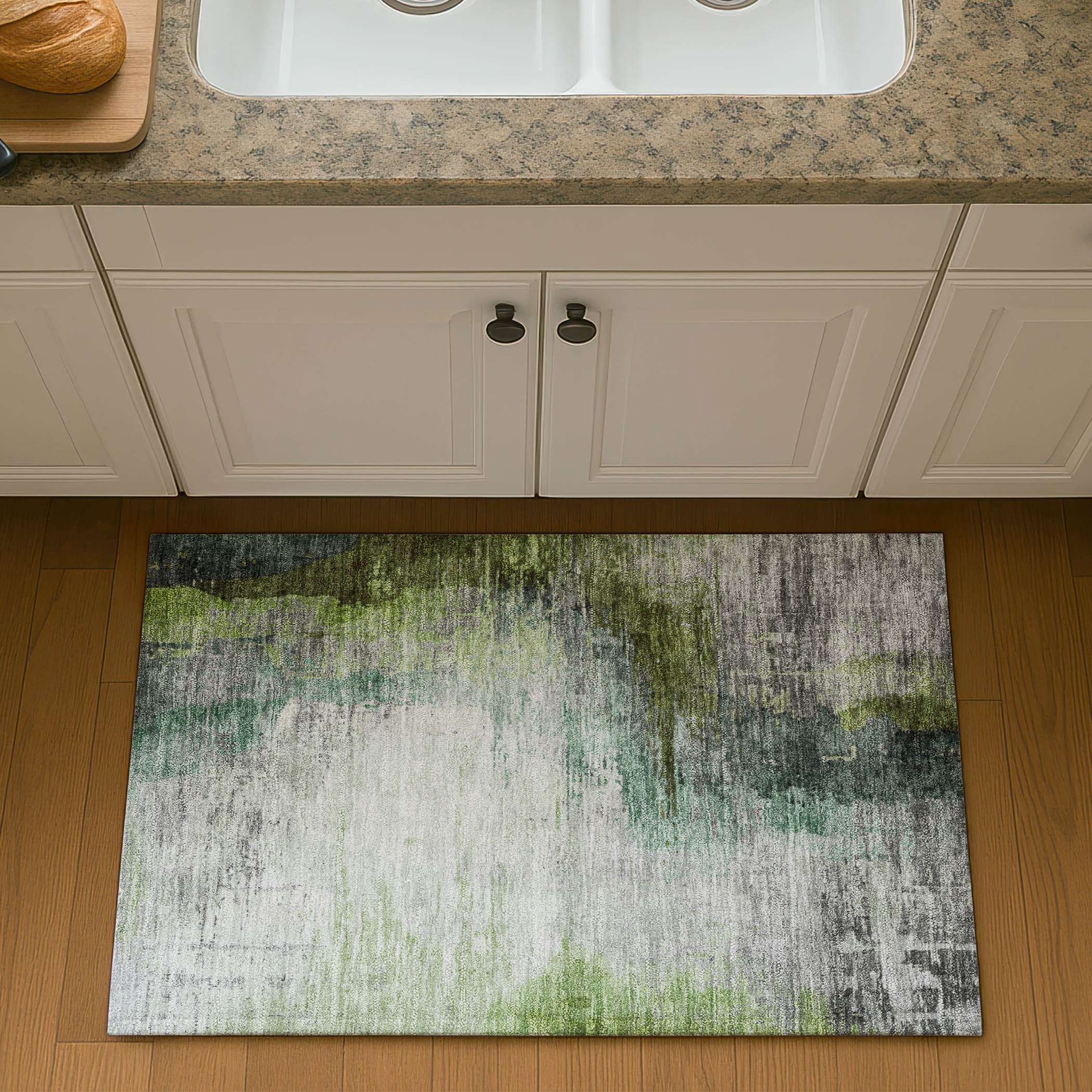 Rome Machine Washable Transitional Green Rug 1'8" x 2'6" #shape_Rectangle
