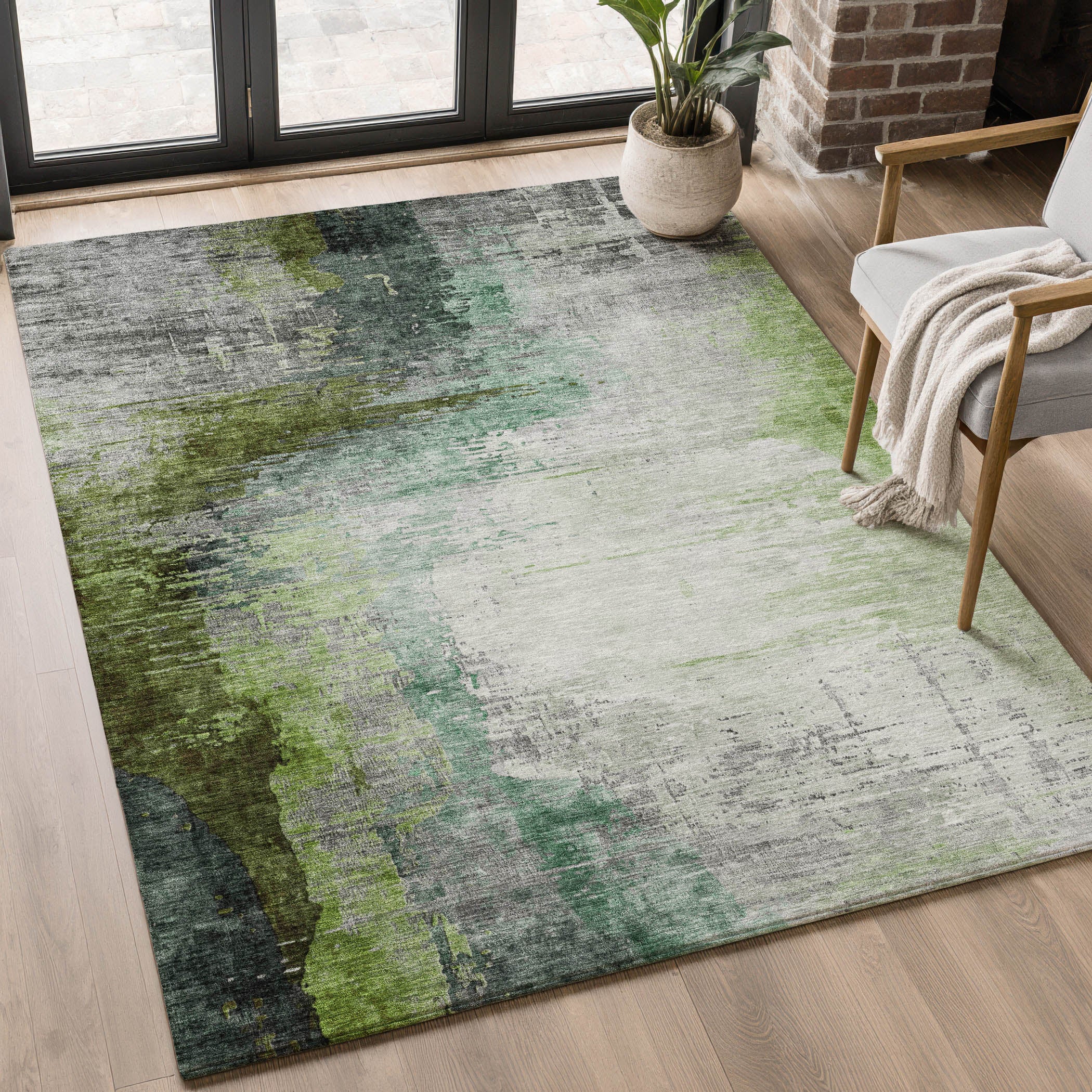 Rome Machine Washable Transitional Green Rug 2'6" x 3'10" #shape_Rectangle