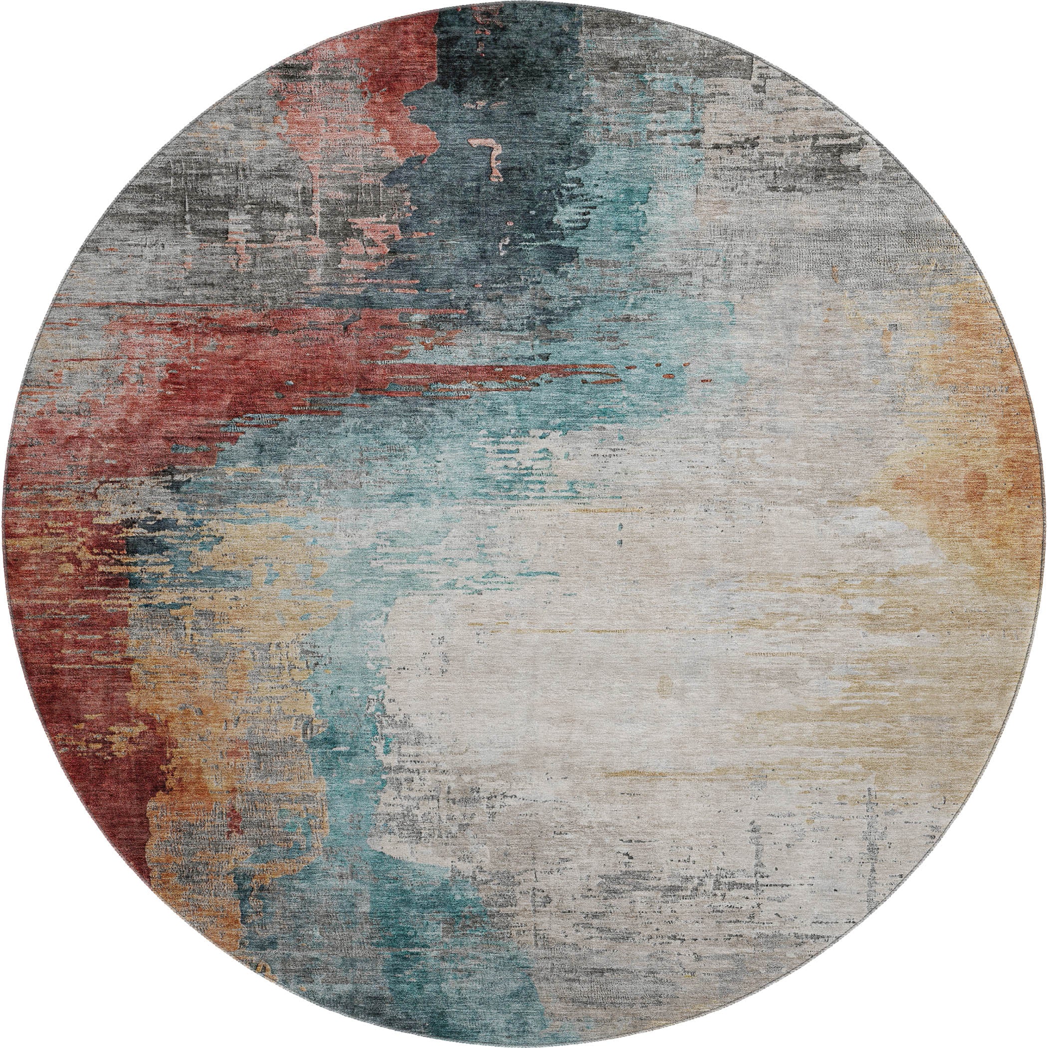 Rome Machine Washable Transitional Teal Rug 8' x 8' #shape_Round