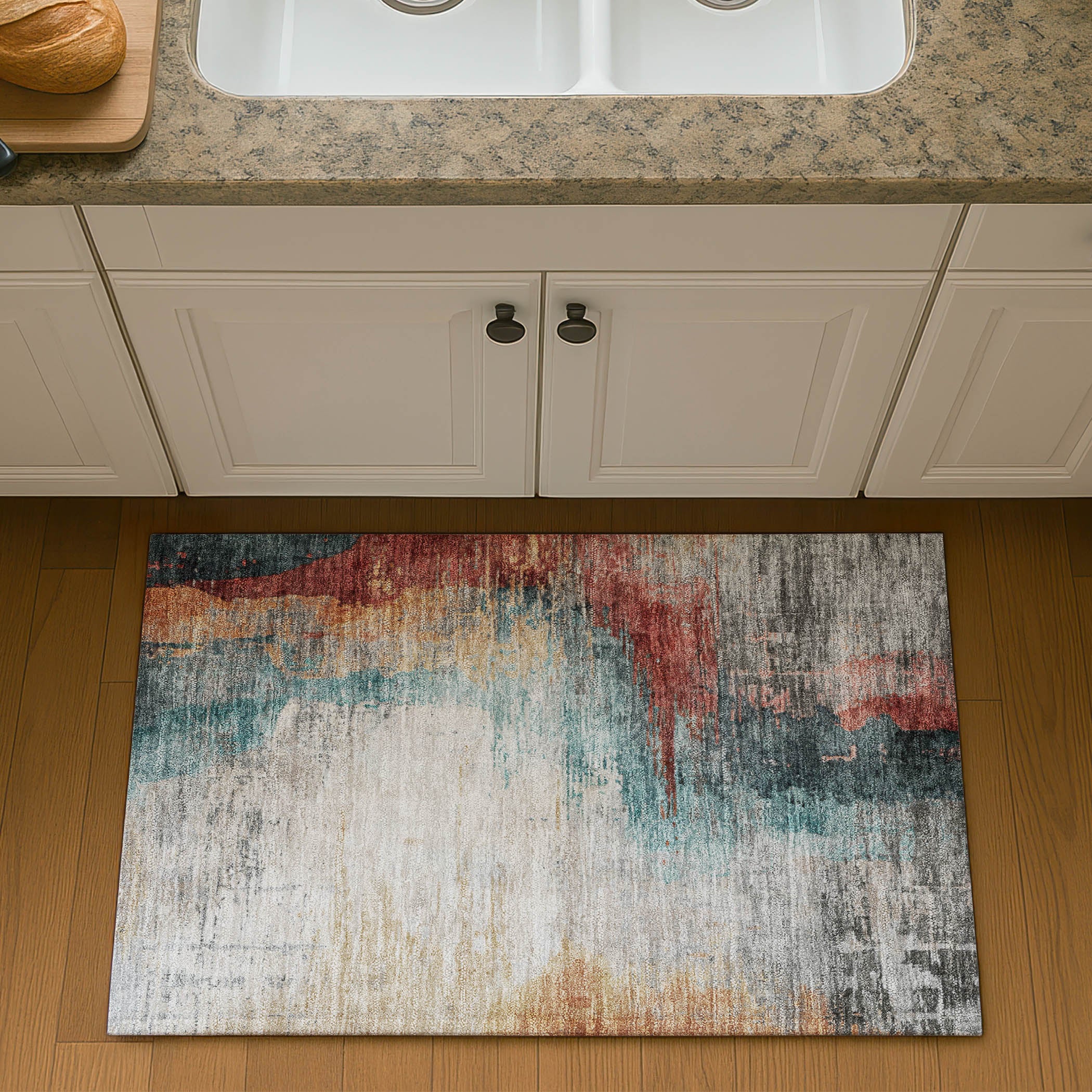 Rome Machine Washable Transitional Teal Rug 1'8" x 2'6" #shape_Rectangle
