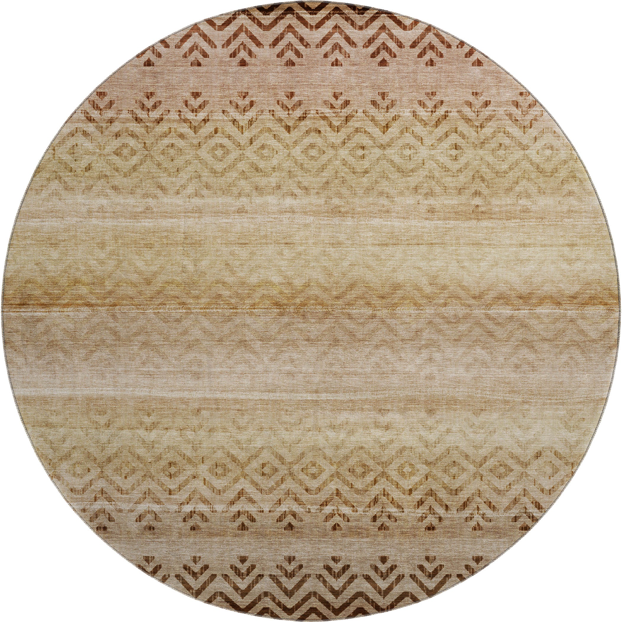 Queenstown Machine Washable Transitional Beige Brown Rug 8' x 8' #shape_Round