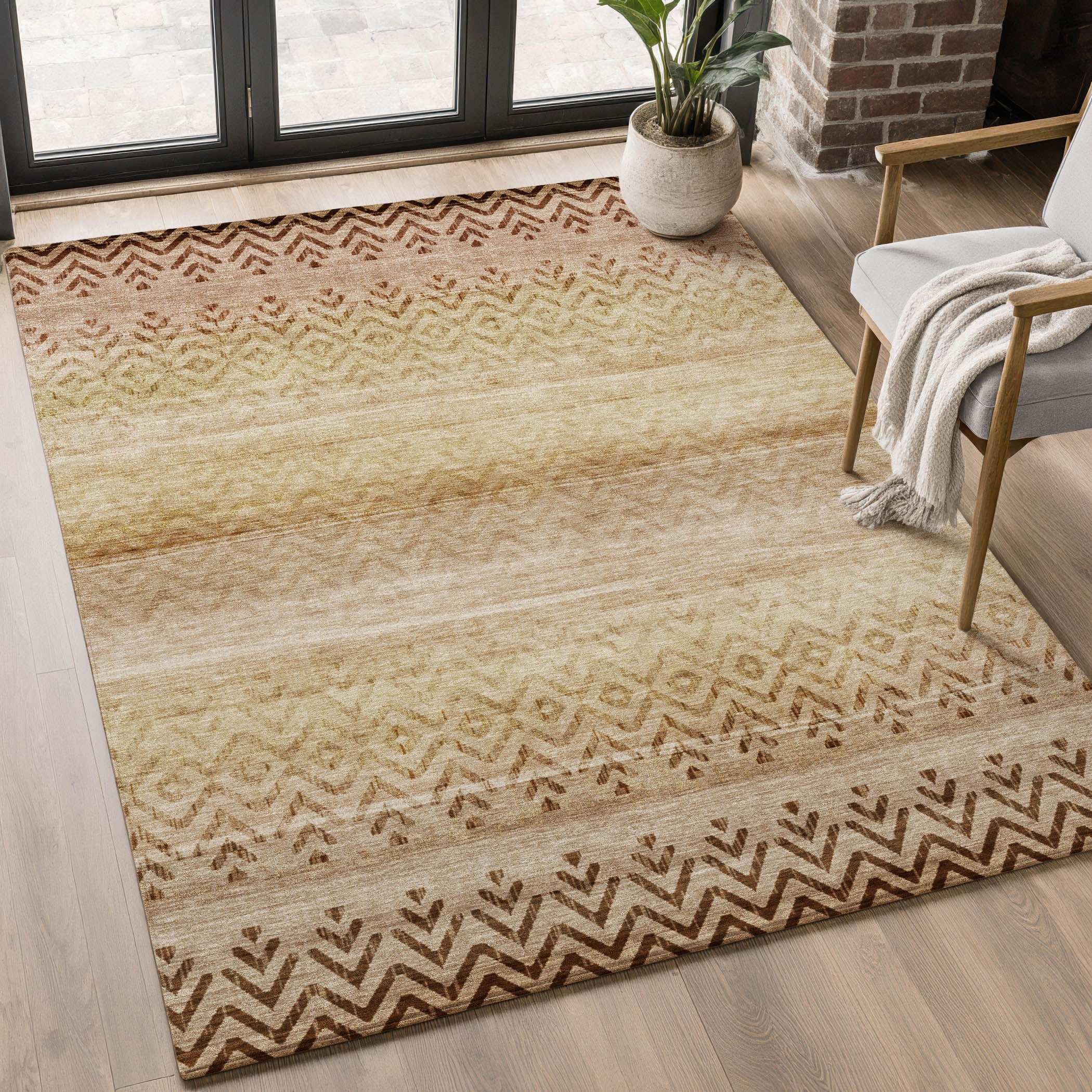 Queenstown Machine Washable Transitional Beige Brown Rug 2'6" x 3'10" #shape_Rectangle