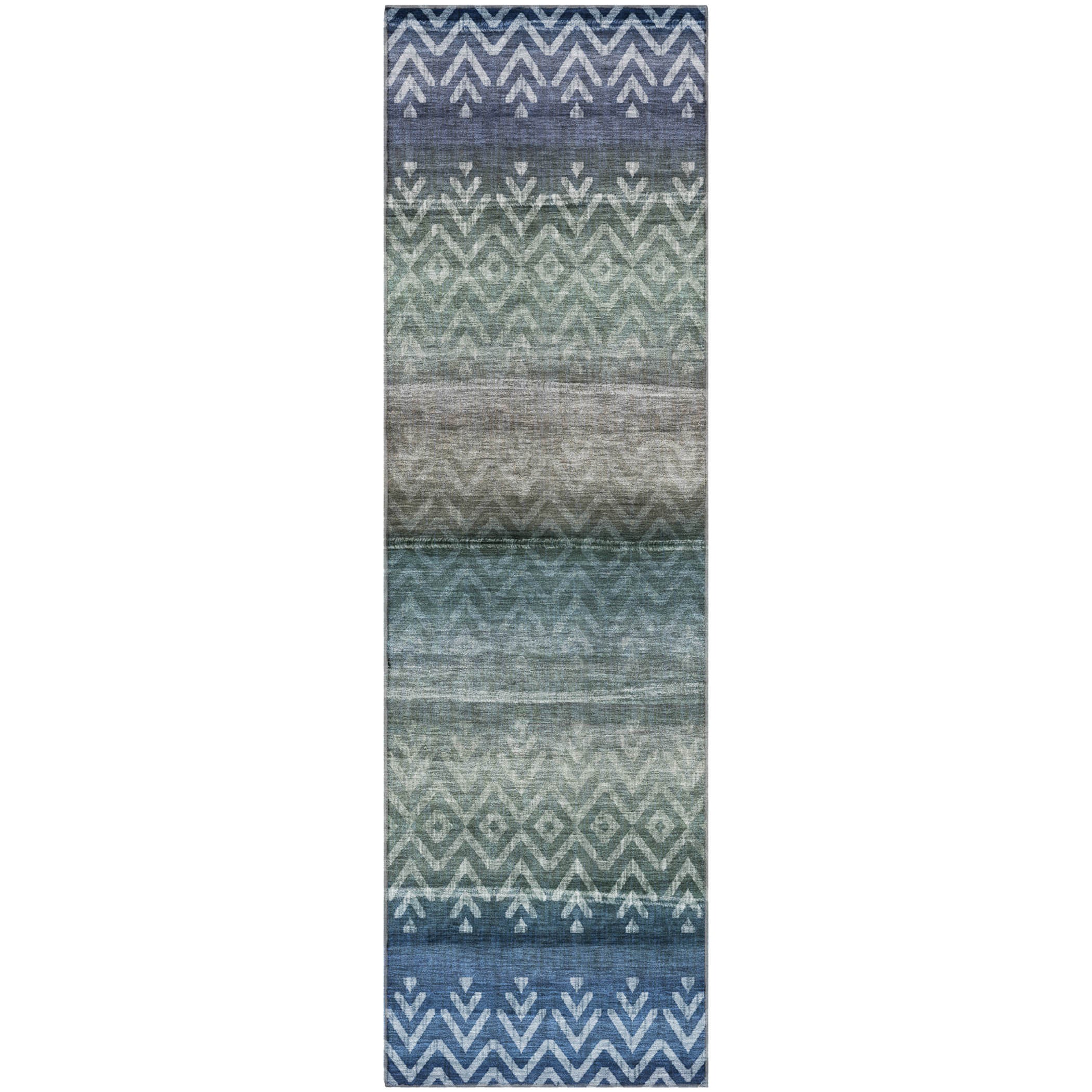 Queenstown Machine Washable Transitional Blue Rug 2'3" x 7'6" #shape_Runner