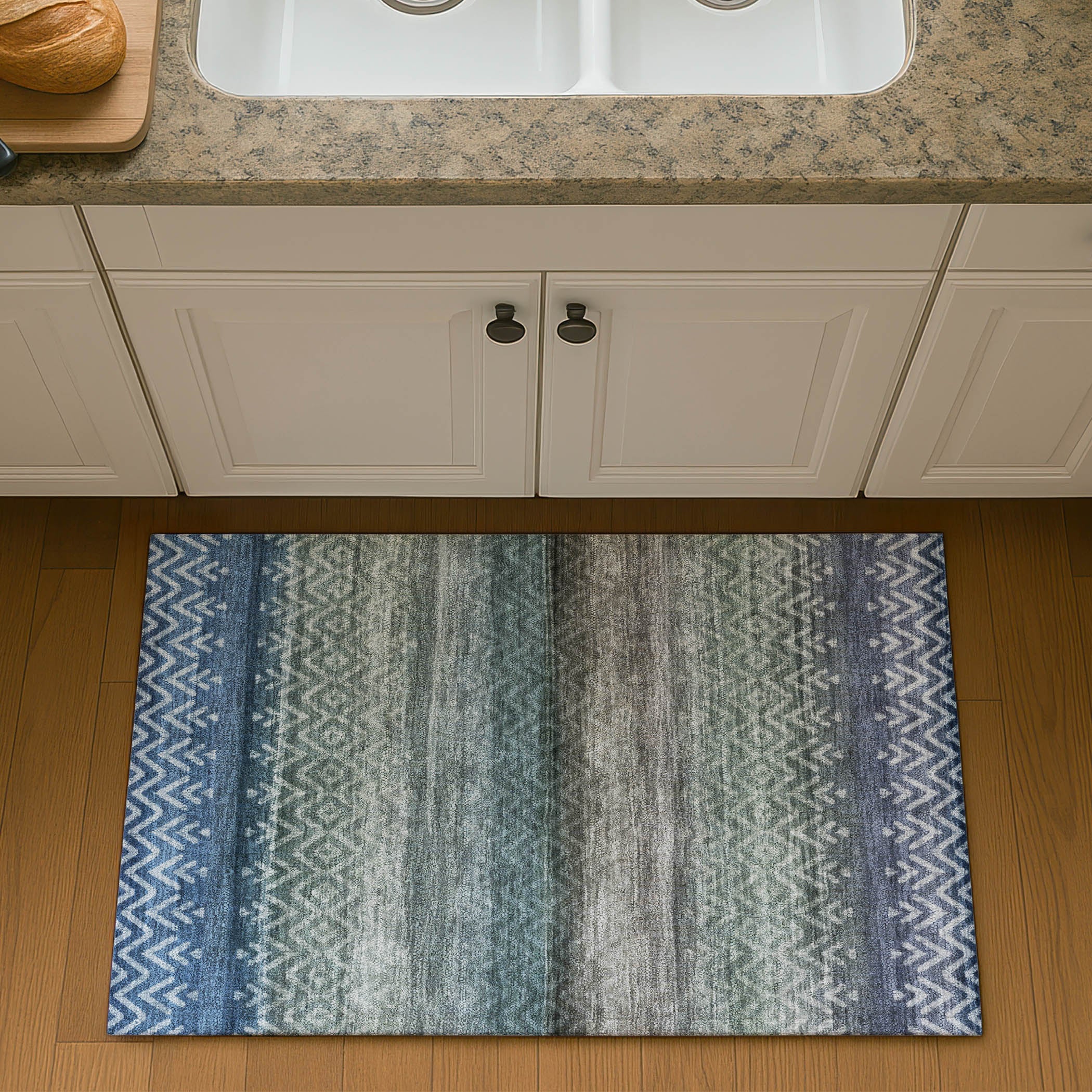 Queenstown Machine Washable Transitional Blue Rug 1'8" x 2'6" #shape_Rectangle