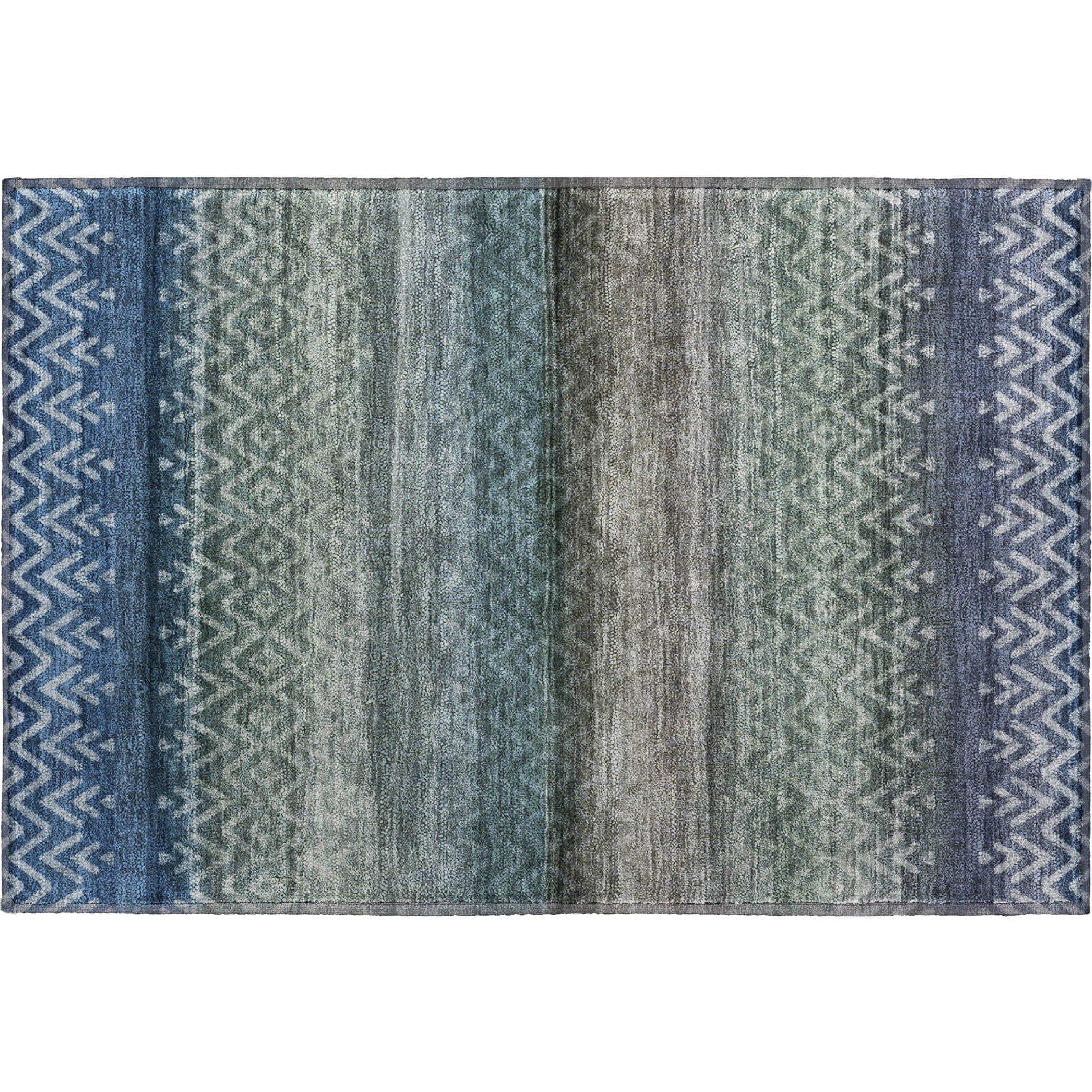 Queenstown Machine Washable Transitional Blue Rug 1'8" x 2'6" #shape_Rectangle