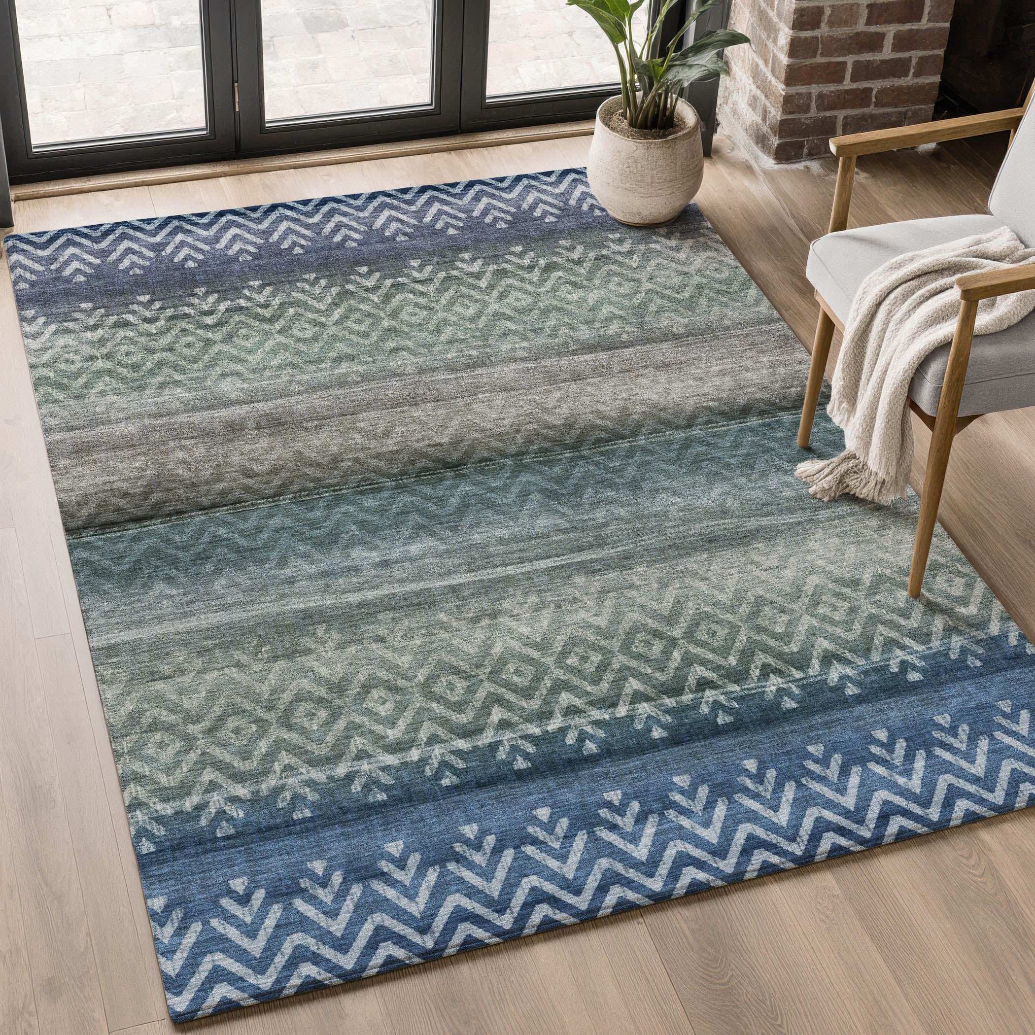 Queenstown Machine Washable Transitional Blue Rug 2'6" x 3'10" #shape_Rectangle
