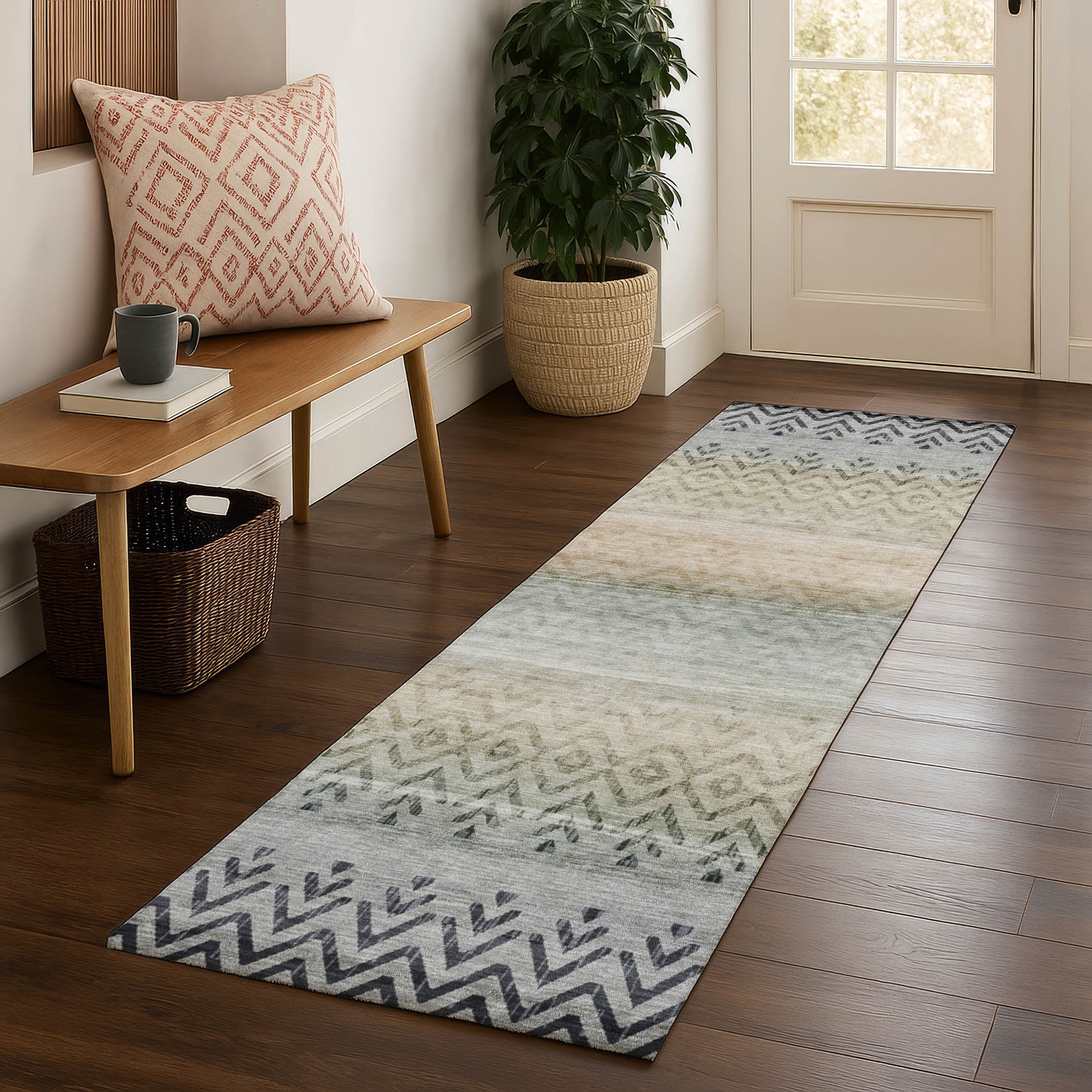 Queenstown Machine Washable Transitional Gray Rug 2'3" x 7'6" #shape_Runner