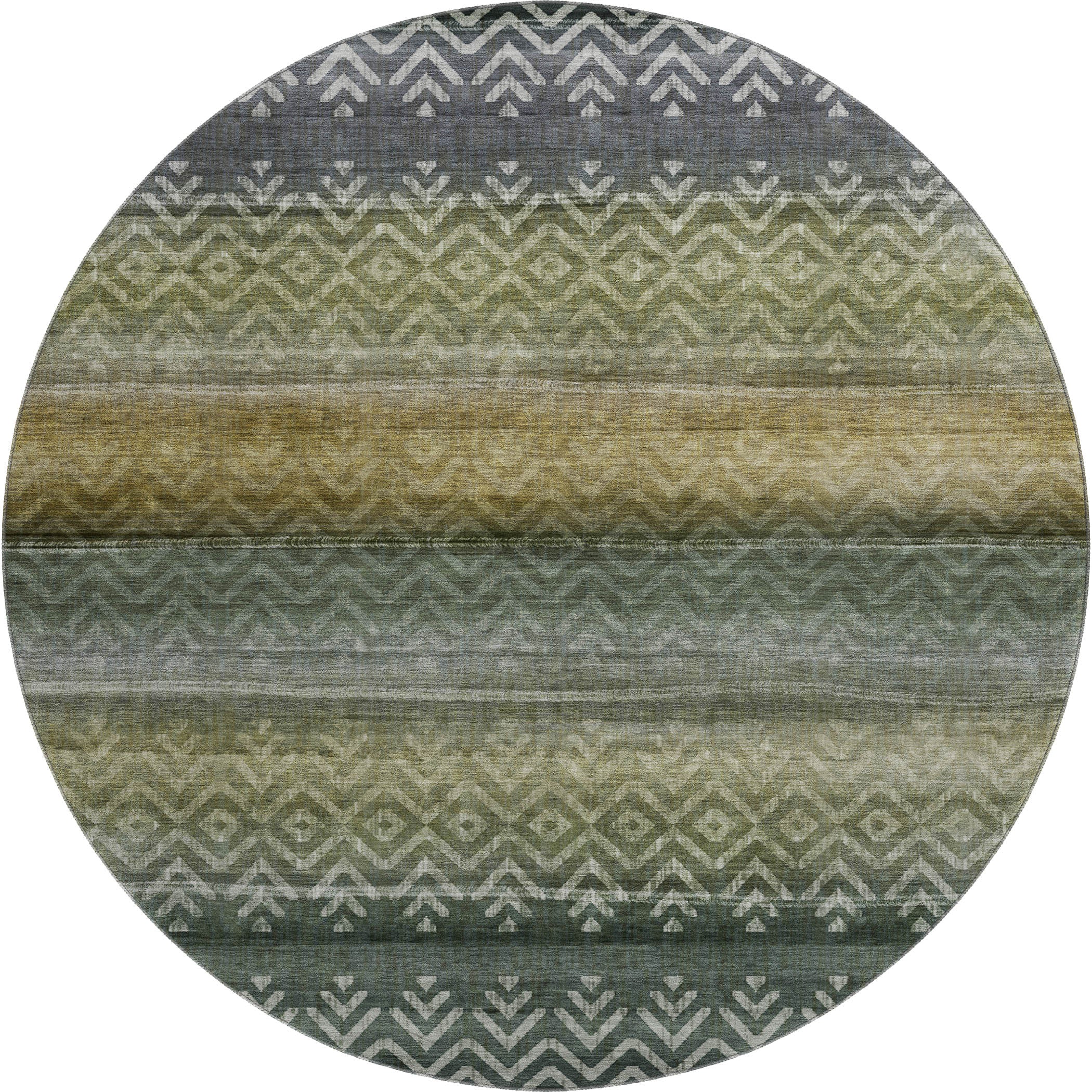 Queenstown Machine Washable Transitional Green Rug 8' x 8' #shape_Round