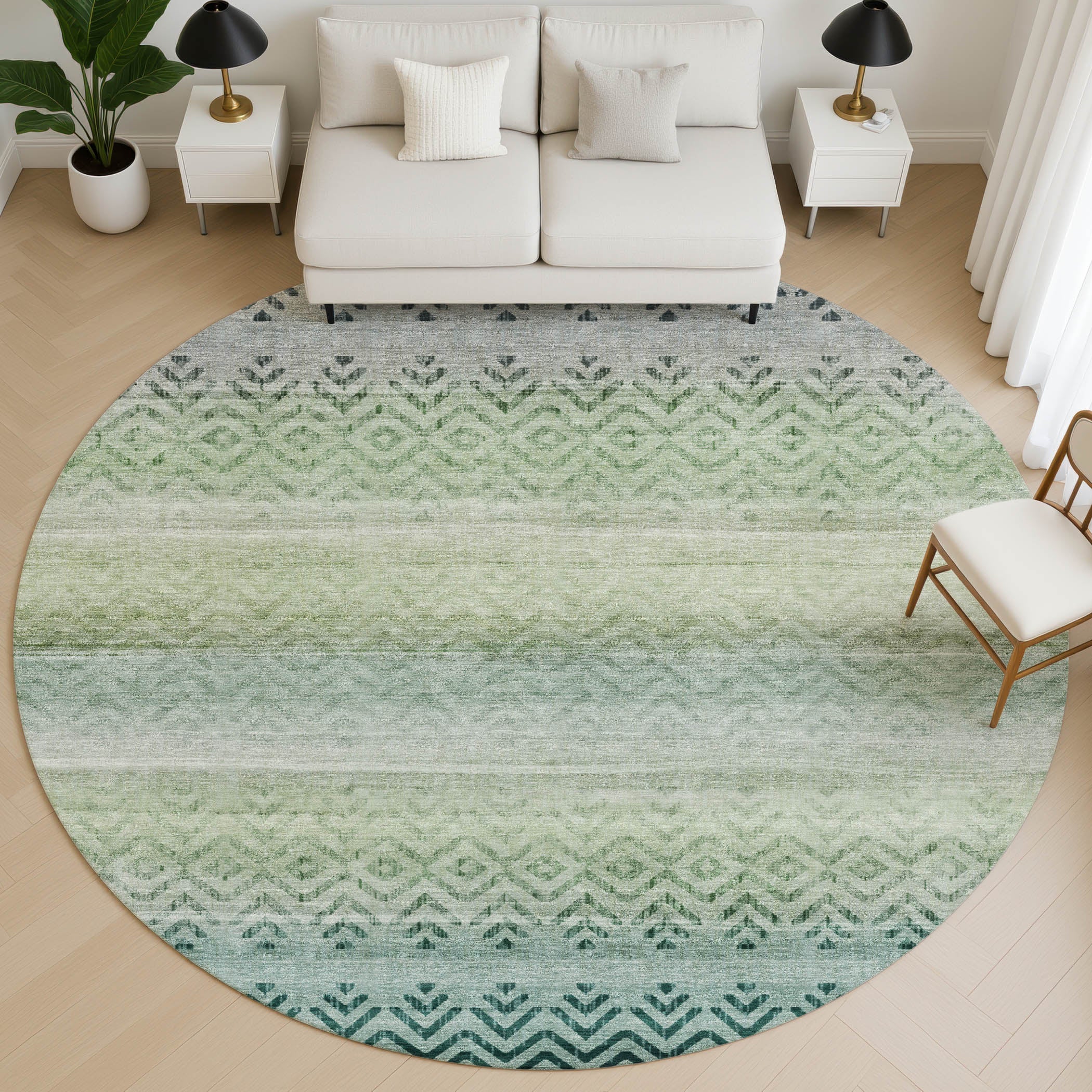 Queenstown Machine Washable Transitional Teal Rug 8' x 8' #shape_Round