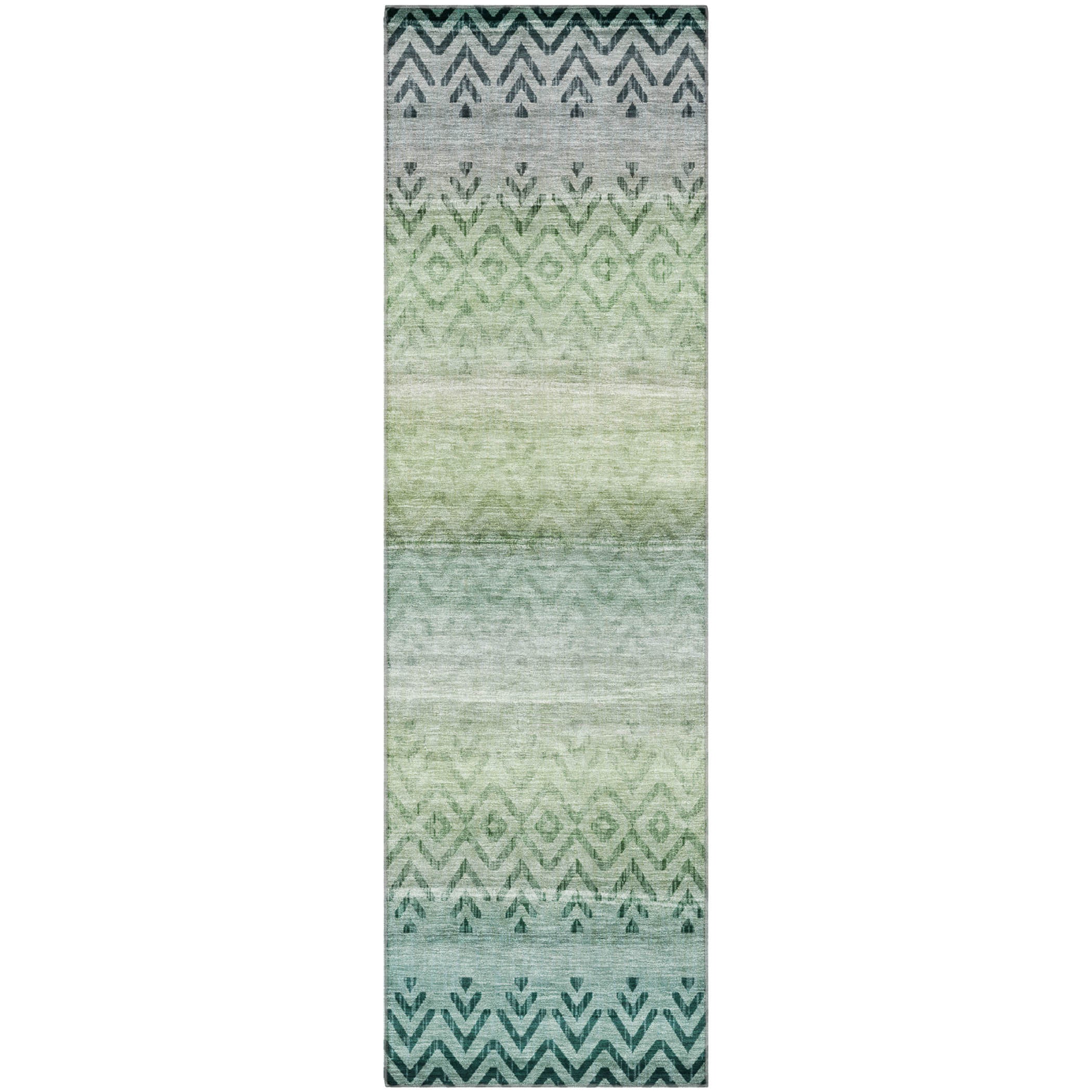 Queenstown Machine Washable Transitional Teal Rug 2'3" x 7'6" #shape_Runner