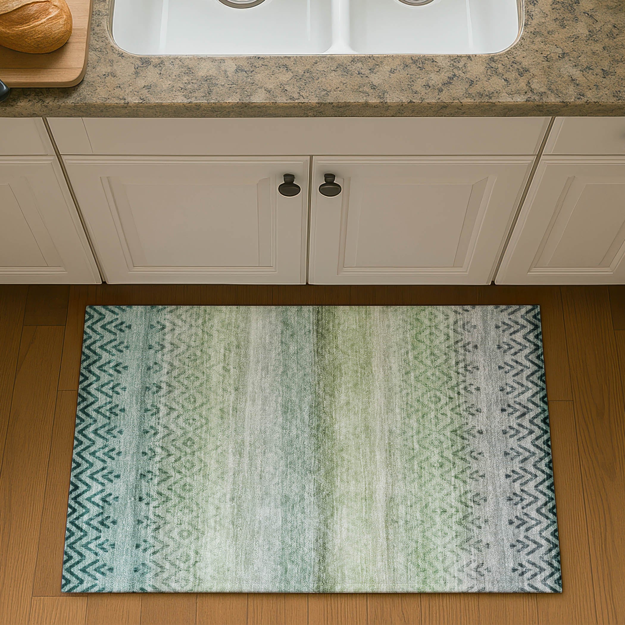 Queenstown Machine Washable Transitional Teal Rug 1'8" x 2'6" #shape_Rectangle