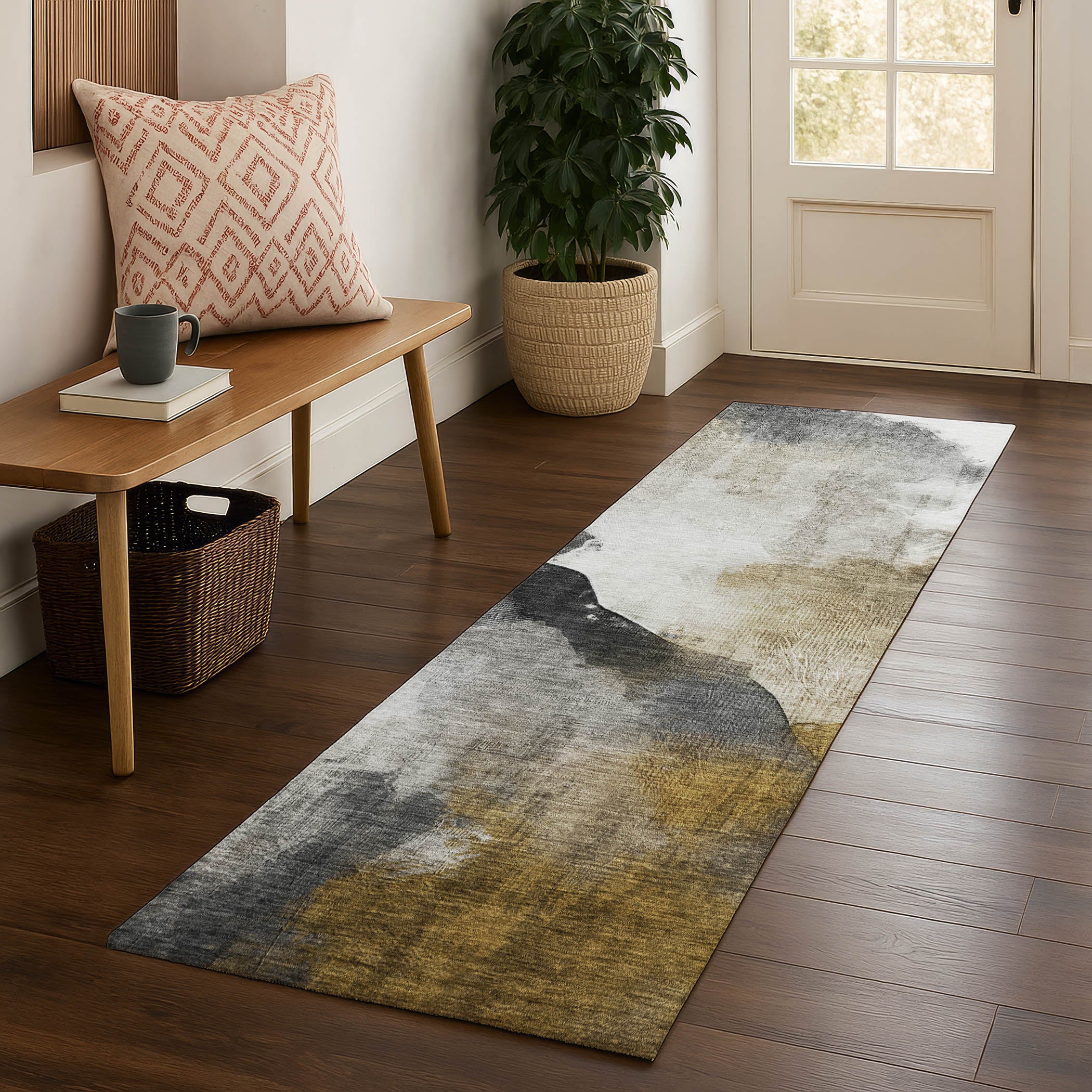 Cairo Machine Washable Transitional Brown Rug 2'3" x 7'6" #shape_Runner
