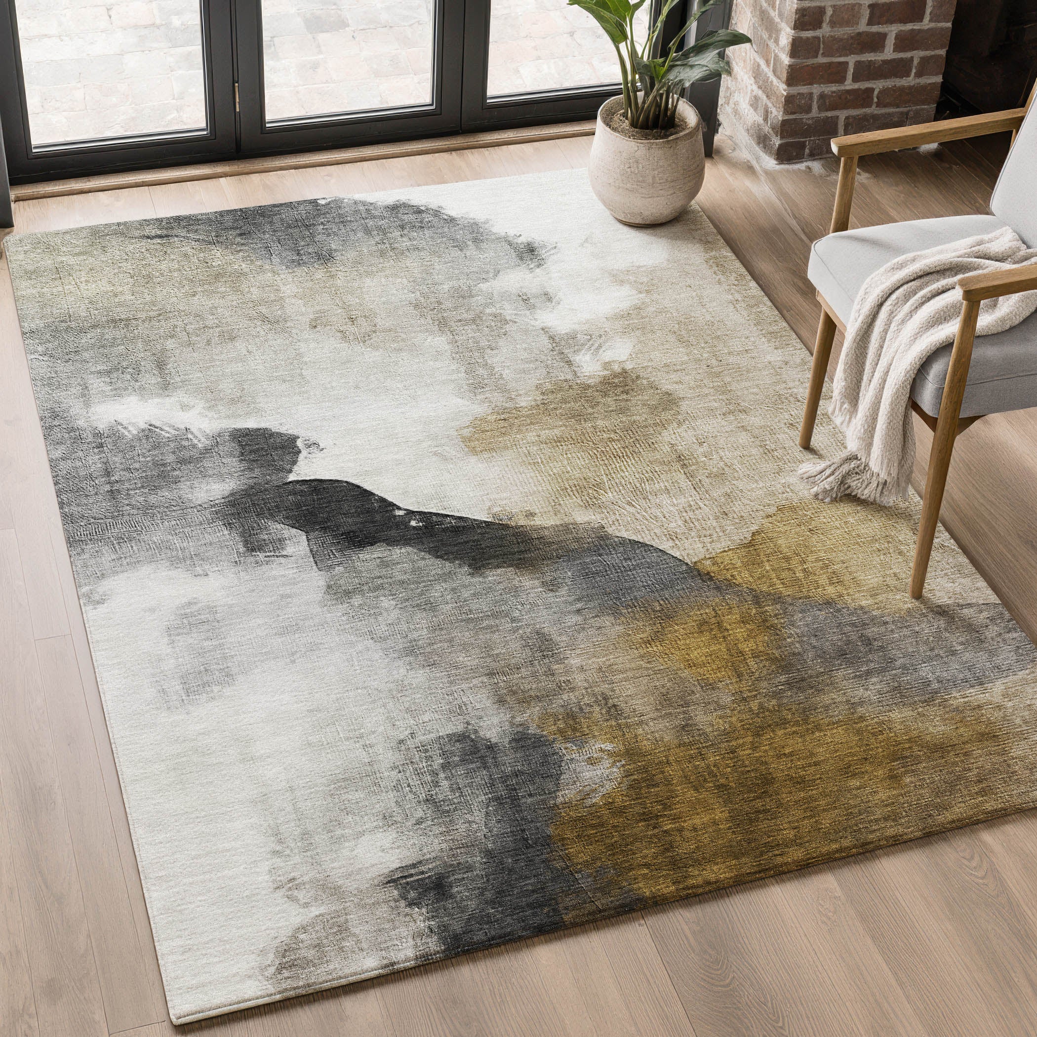 Cairo Machine Washable Transitional Brown Rug 2'6" x 3'10" #shape_Rectangle
