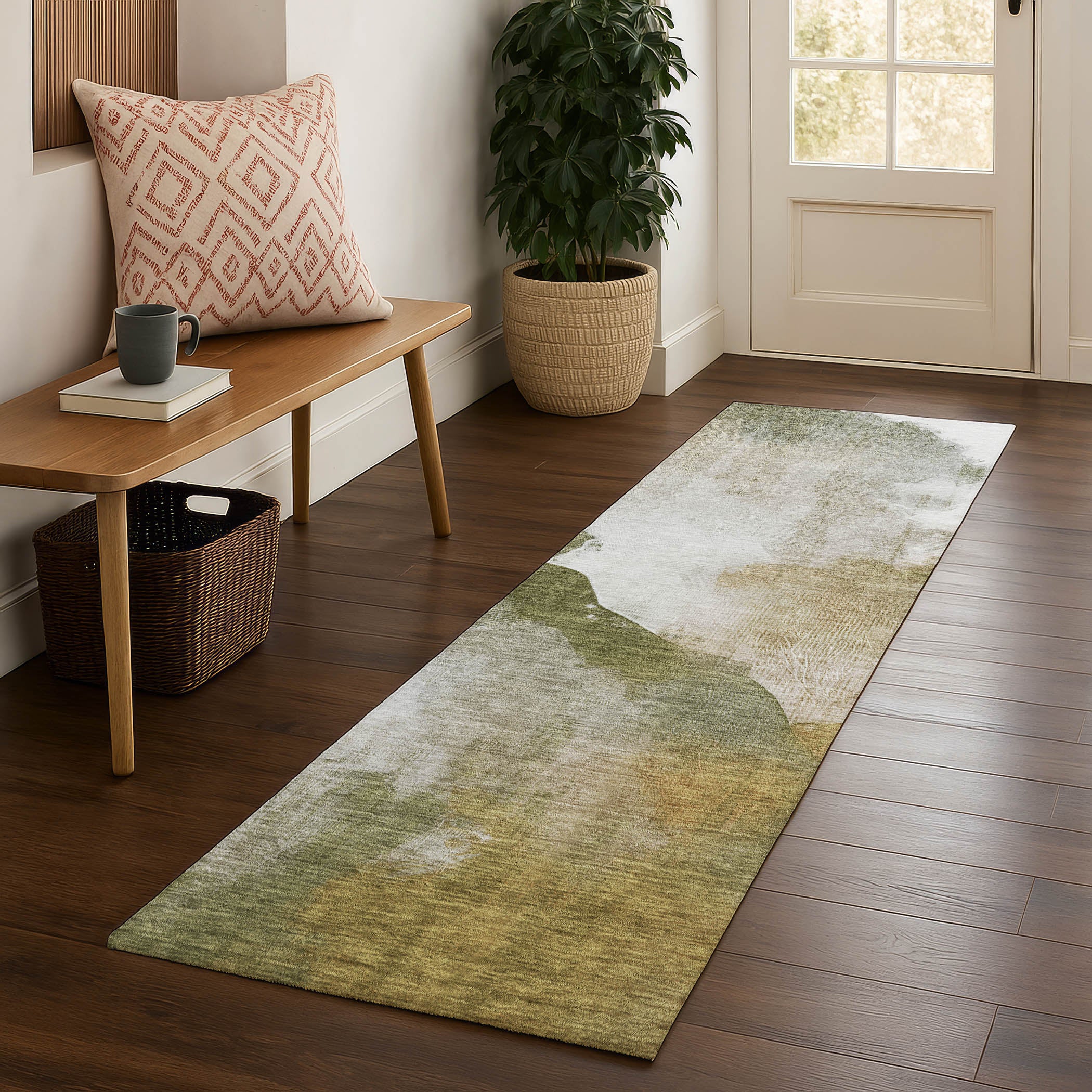 Cairo Machine Washable Transitional Green Rug 2'3" x 7'6" #shape_Runner