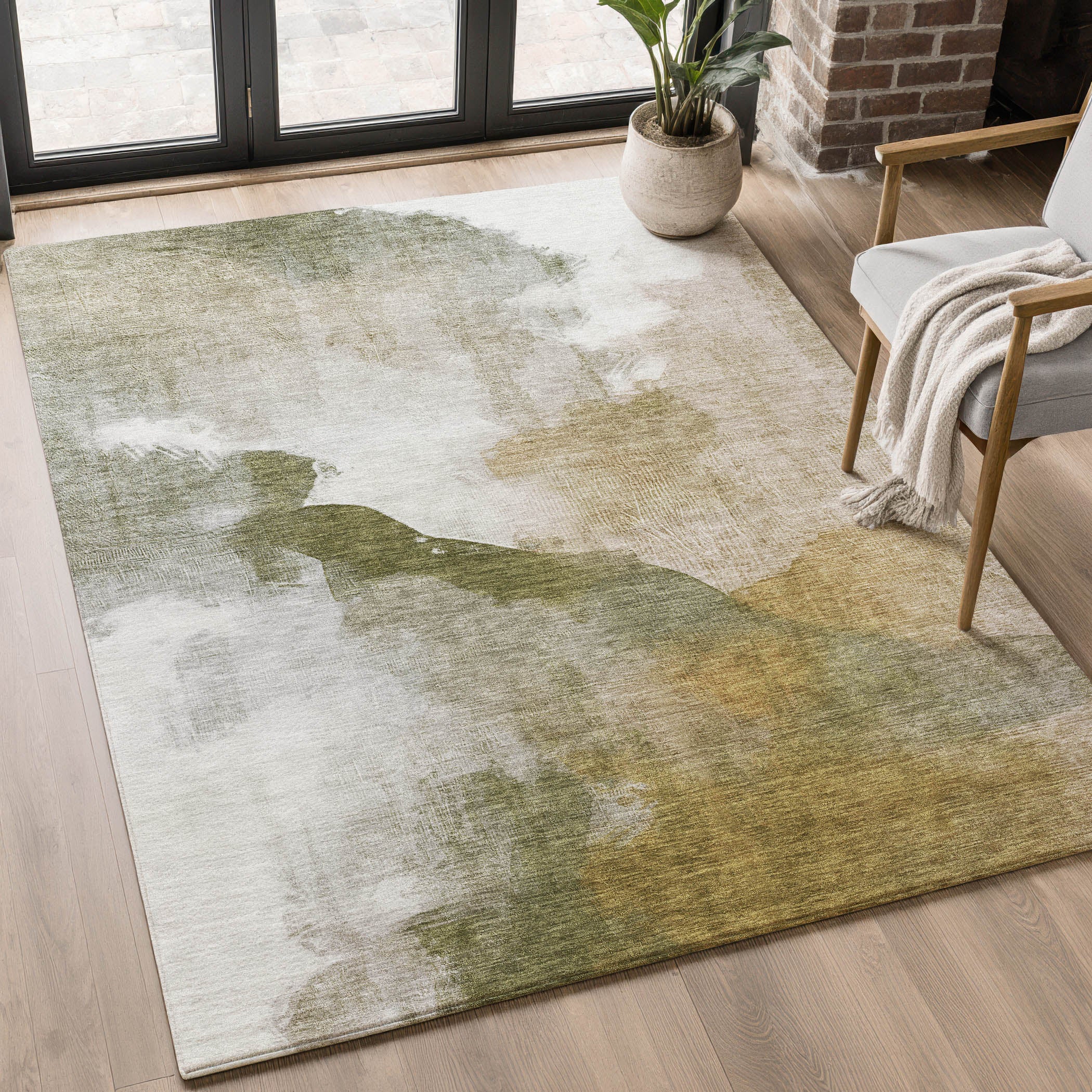 Cairo Machine Washable Transitional Green Rug 2'6" x 3'10" #shape_Rectangle