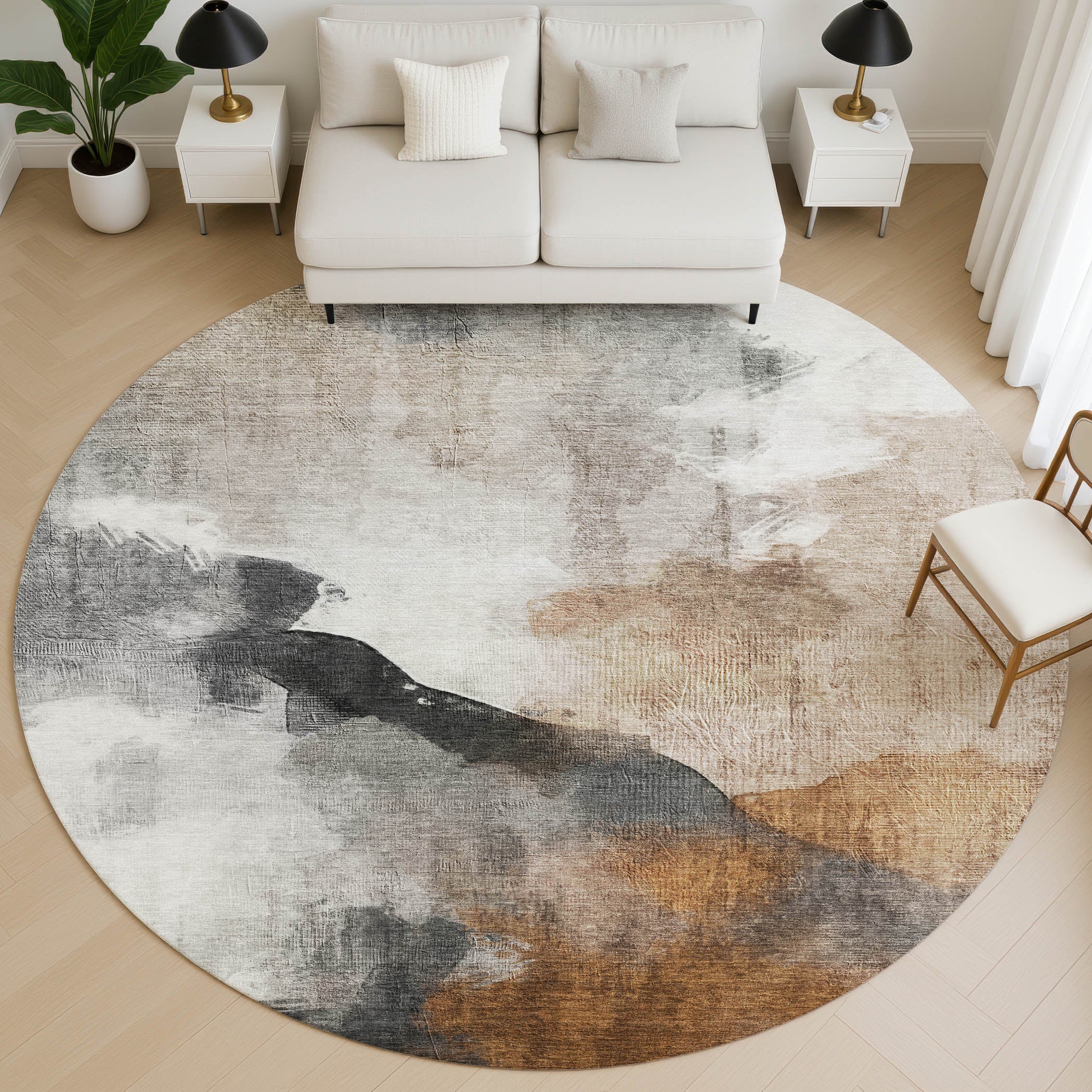 Cairo Machine Washable Transitional Paprika Orange Rug 8' x 8' #shape_Round