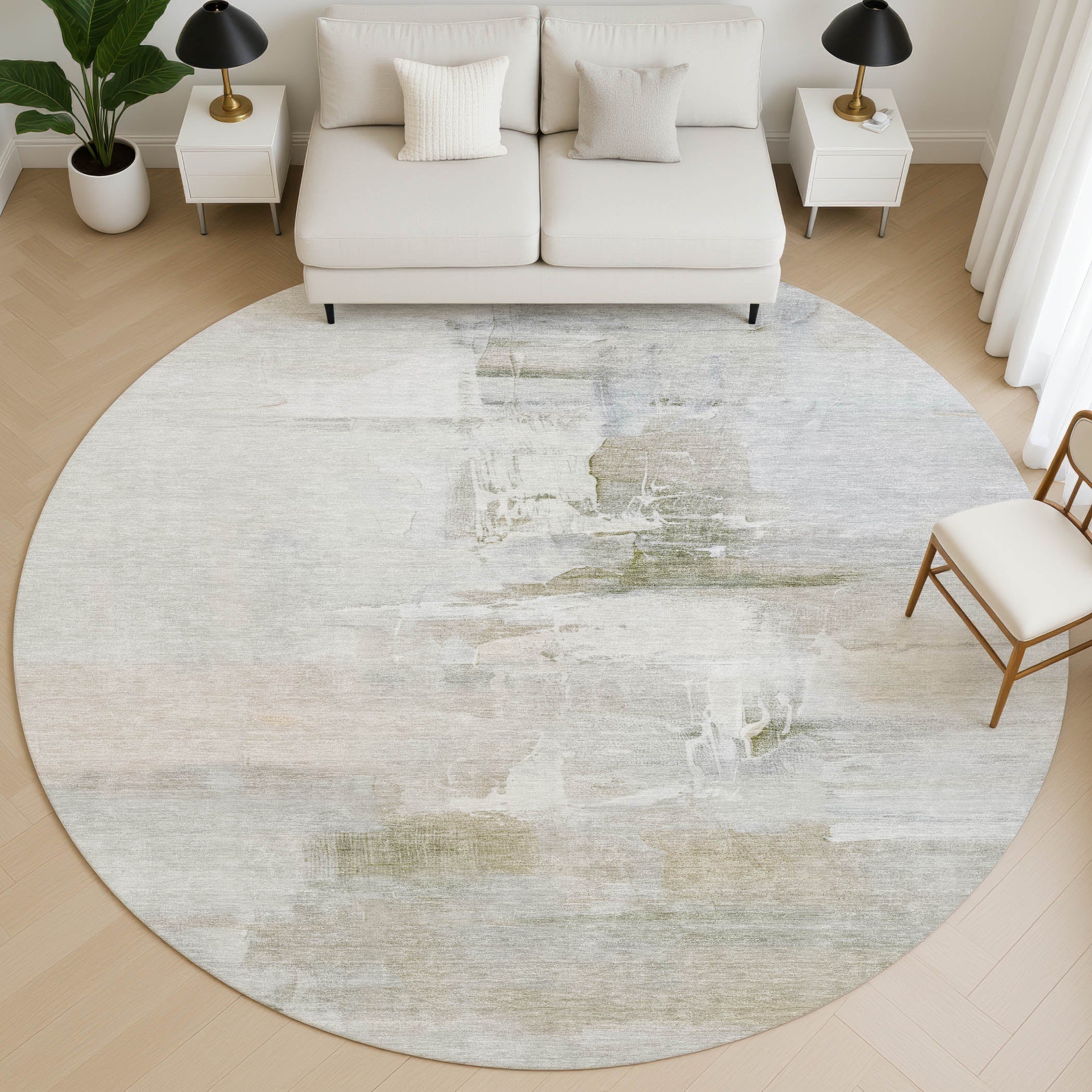 Sarajevo Machine Washable Transitional Linen Ivory Rug 8' x 8' #shape_Round