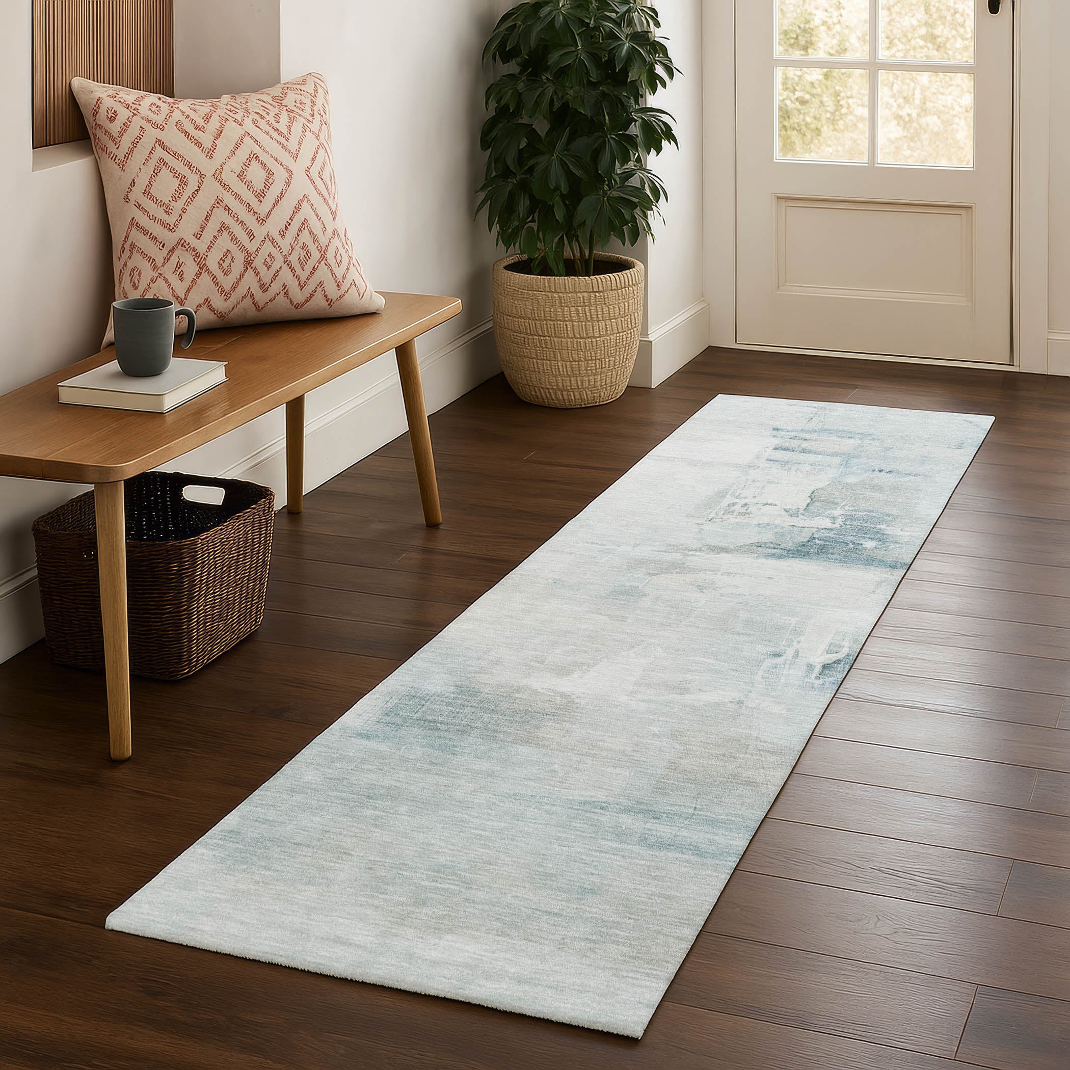 Sarajevo Machine Washable Transitional Sky Blue Rug 2'3" x 7'6" #shape_Runner