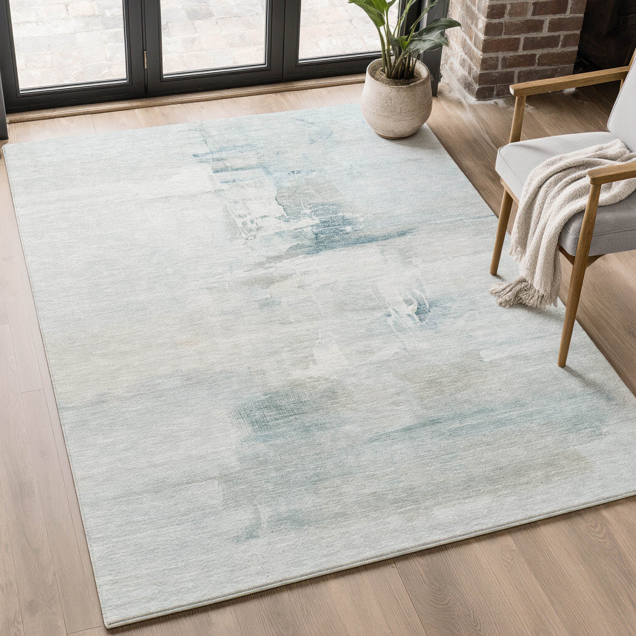 Sarajevo Machine Washable Transitional Sky Blue Rug 2'6" x 3'10" #shape_Rectangle
