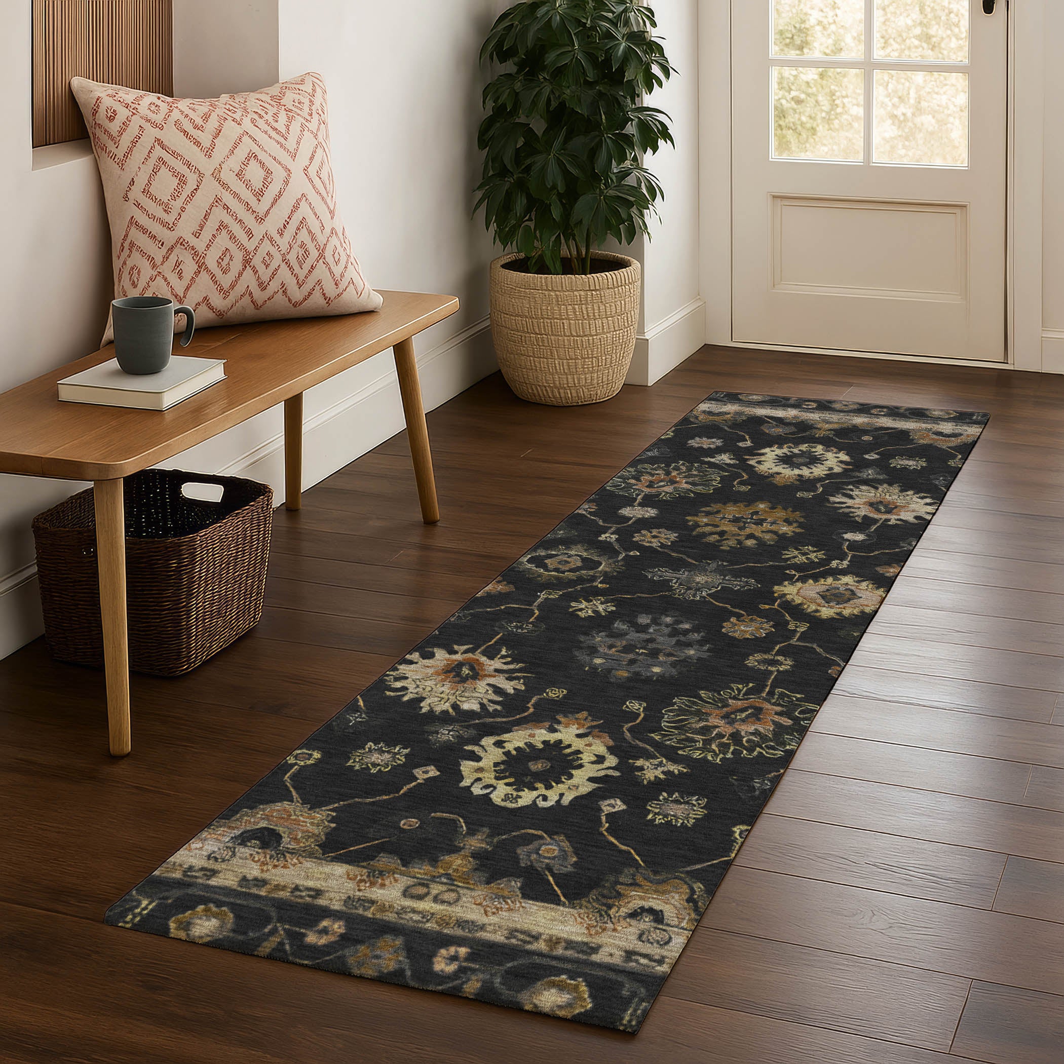 Ghent Machine Washable Traditional Black Rug 2'3" x 7'6" #shape_Runner