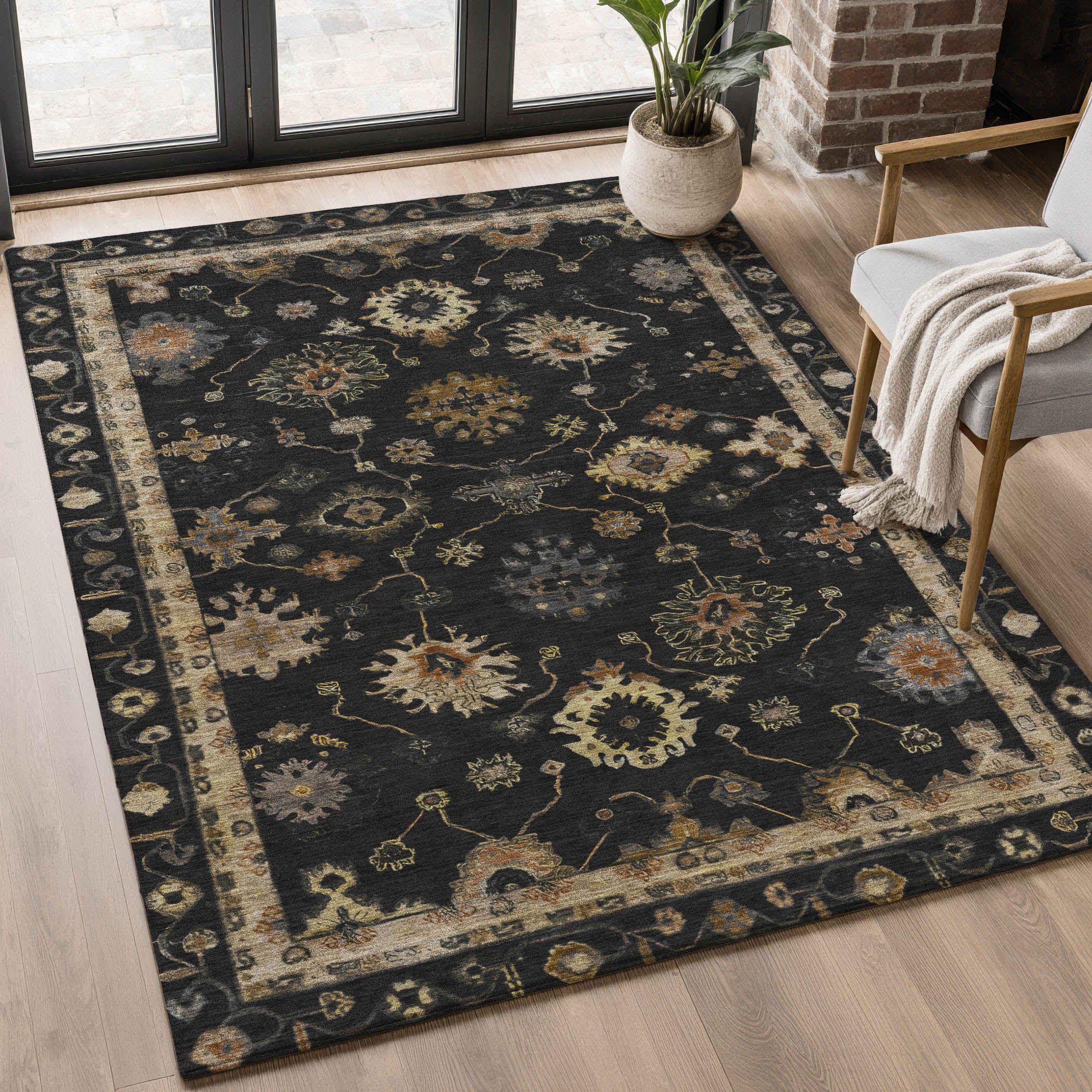 Ghent Machine Washable Traditional Black Rug 2'6" x 3'10" #shape_Rectangle