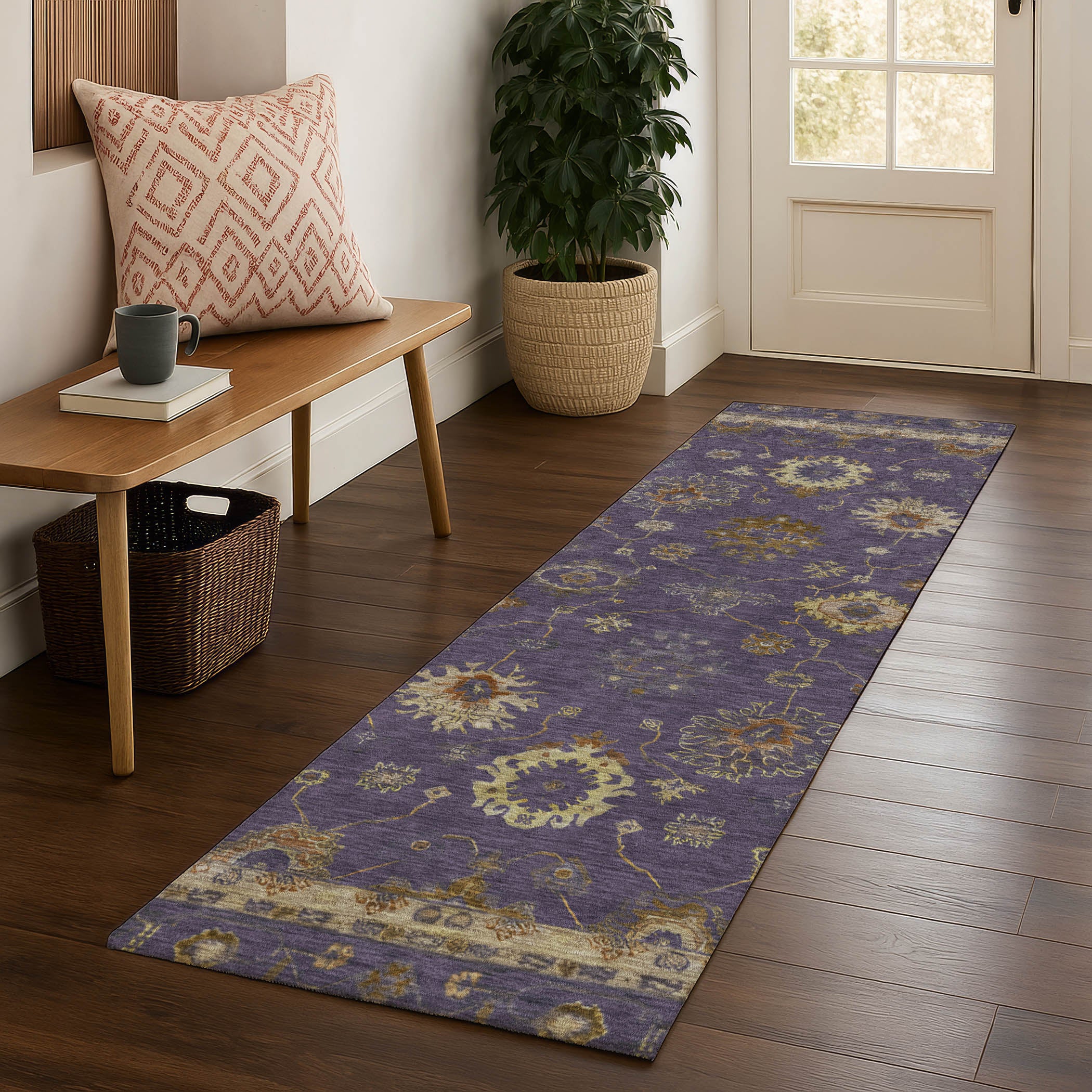 Ghent Machine Washable Traditional Eggplant Purple Rug 2'3" x 7'6" #shape_Runner