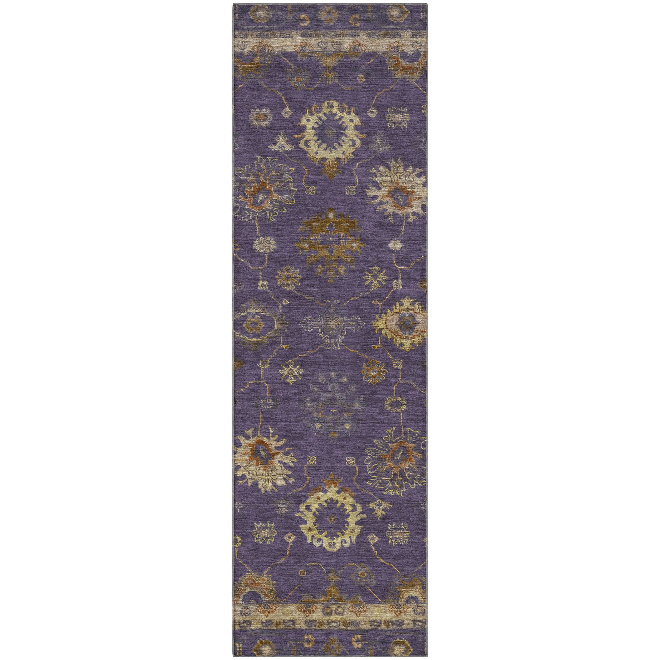 Ghent Machine Washable Traditional Eggplant Purple Rug 2'3" x 7'6" #shape_Runner