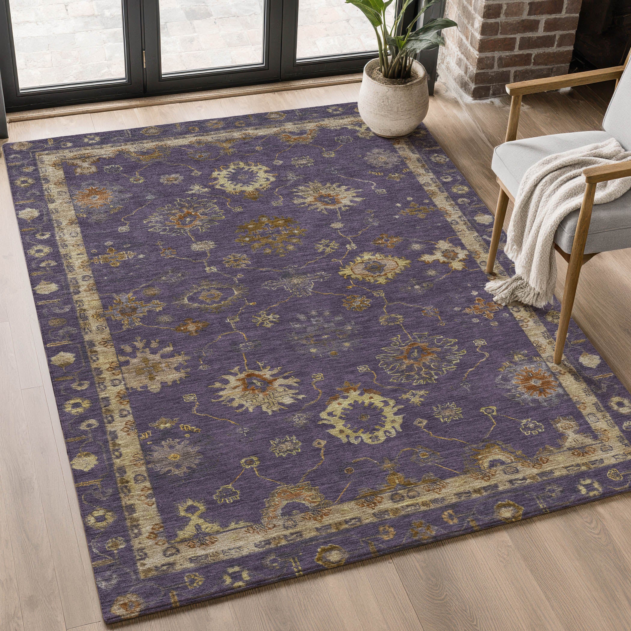 Ghent Machine Washable Traditional Eggplant Purple Rug 2'6" x 3'10" #shape_Rectangle