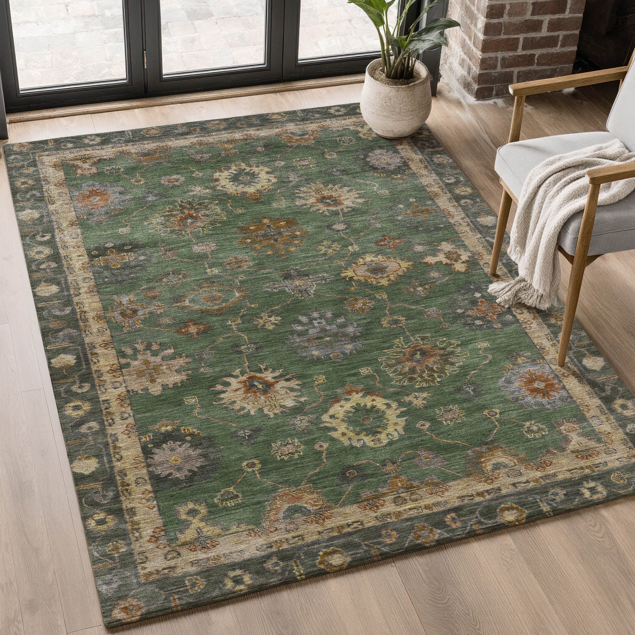 Ghent Machine Washable Traditional Fern Green Rug 2'6" x 3'10" #shape_Rectangle