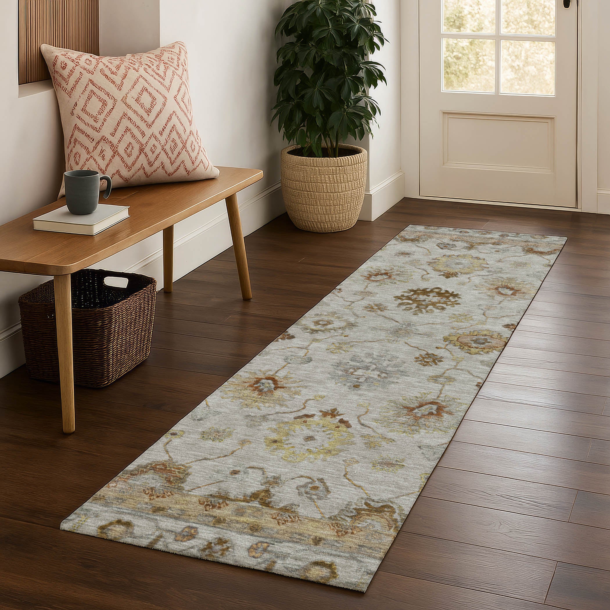 Ghent Machine Washable Traditional Taupe Brown Rug 2'3" x 7'6" #shape_Runner