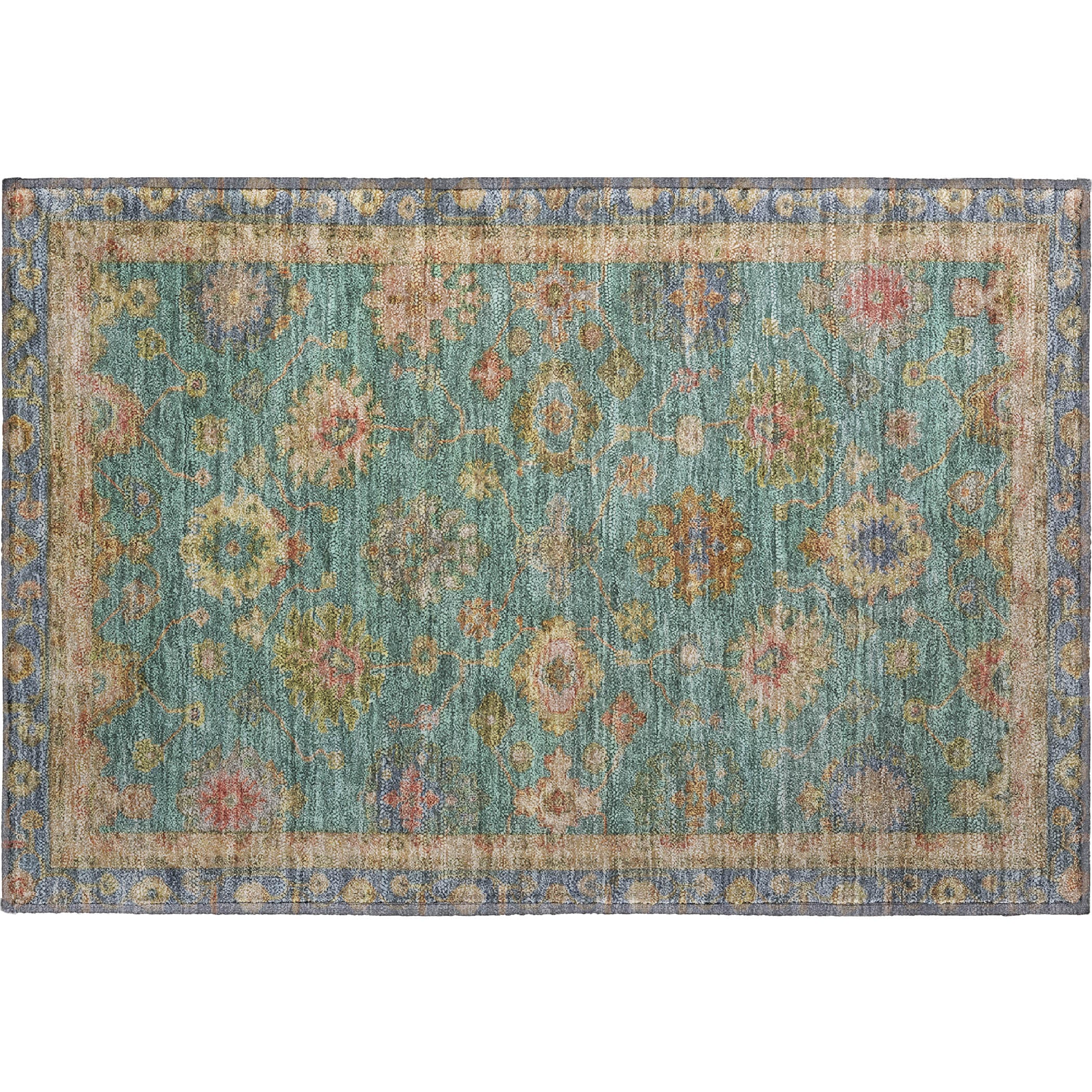Ghent Machine Washable Traditional Teal Rug 1'8" x 2'6" #shape_Rectangle