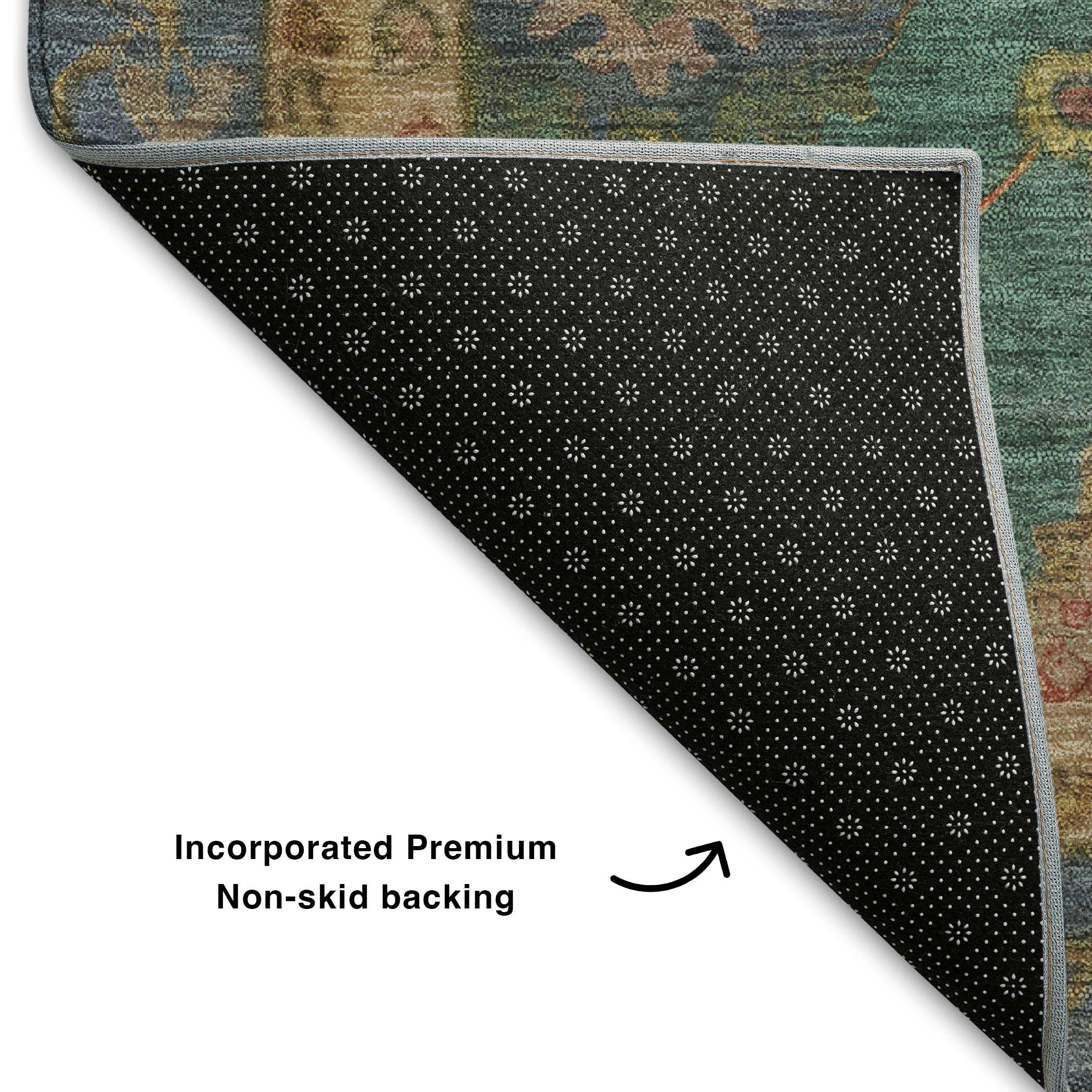 Ghent Machine Washable Traditional Teal Rug 1'8" x 2'6" #shape_Rectangle