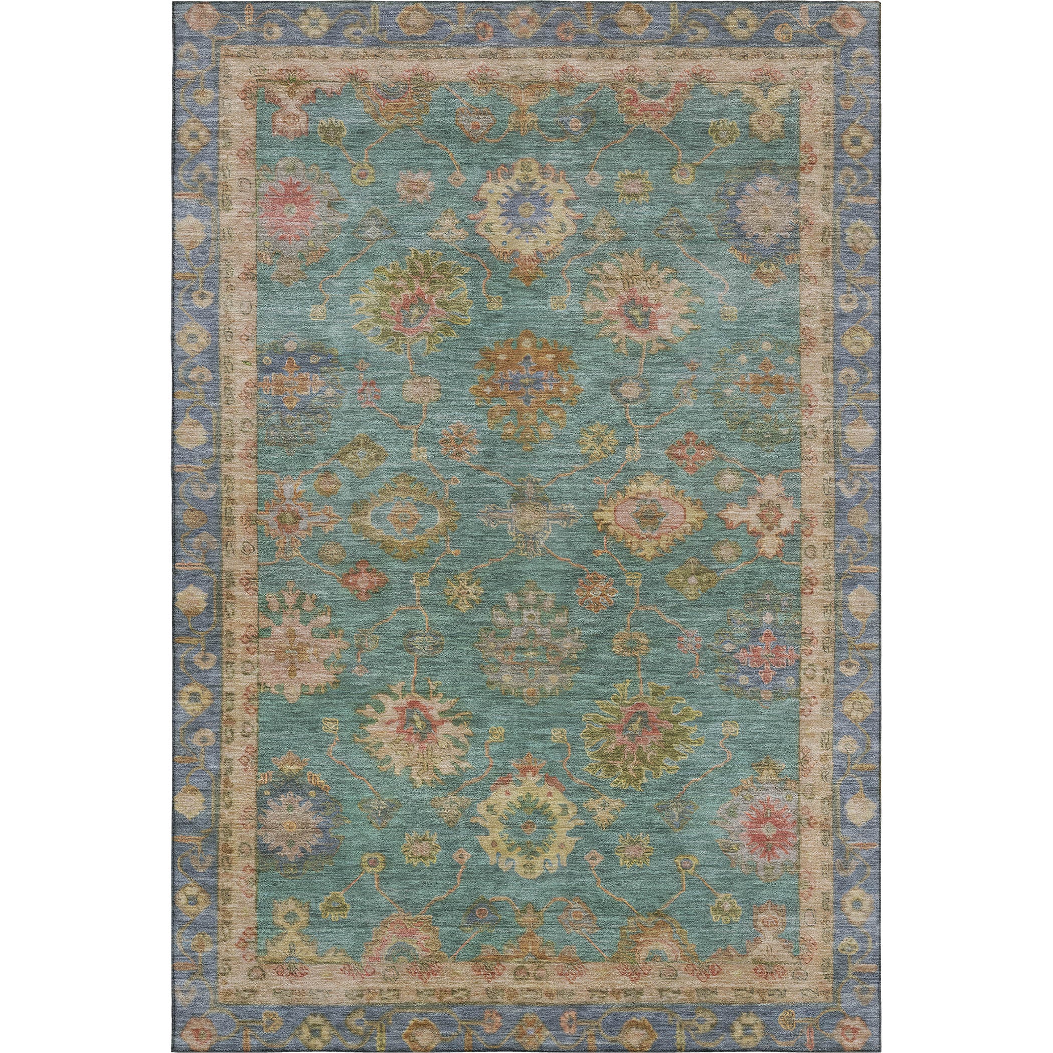 Ghent Machine Washable Traditional Teal Rug 2'6" x 3'10" #shape_Rectangle