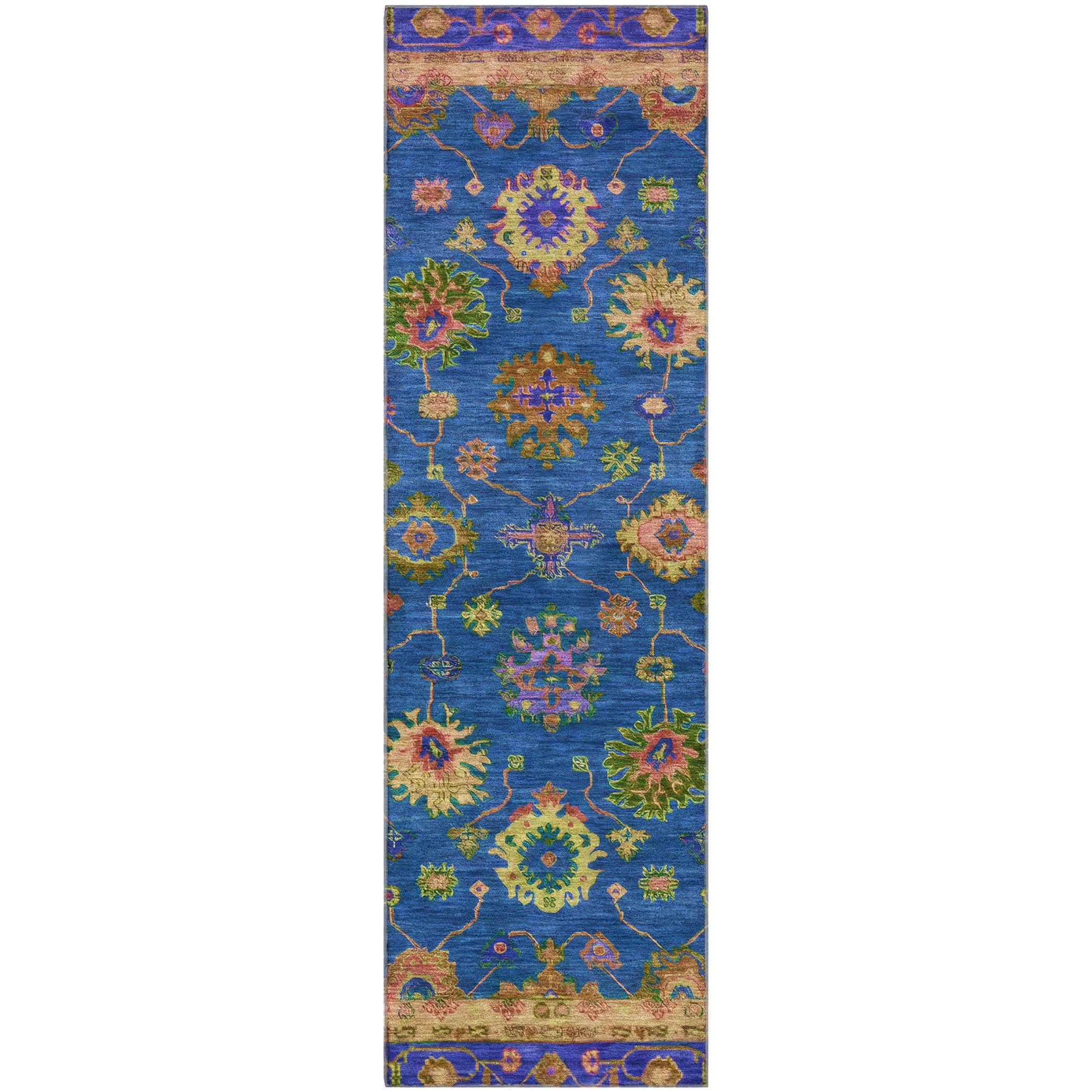 Prague Machine Washable Traditional Blue Rug 2'3" x 7'6" #shape_Runner