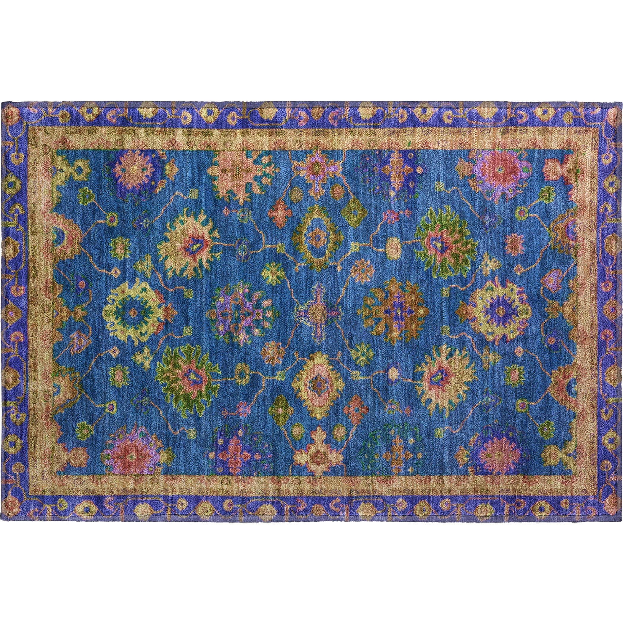 Prague Machine Washable Traditional Blue Rug 1'8" x 2'6" #shape_Rectangle