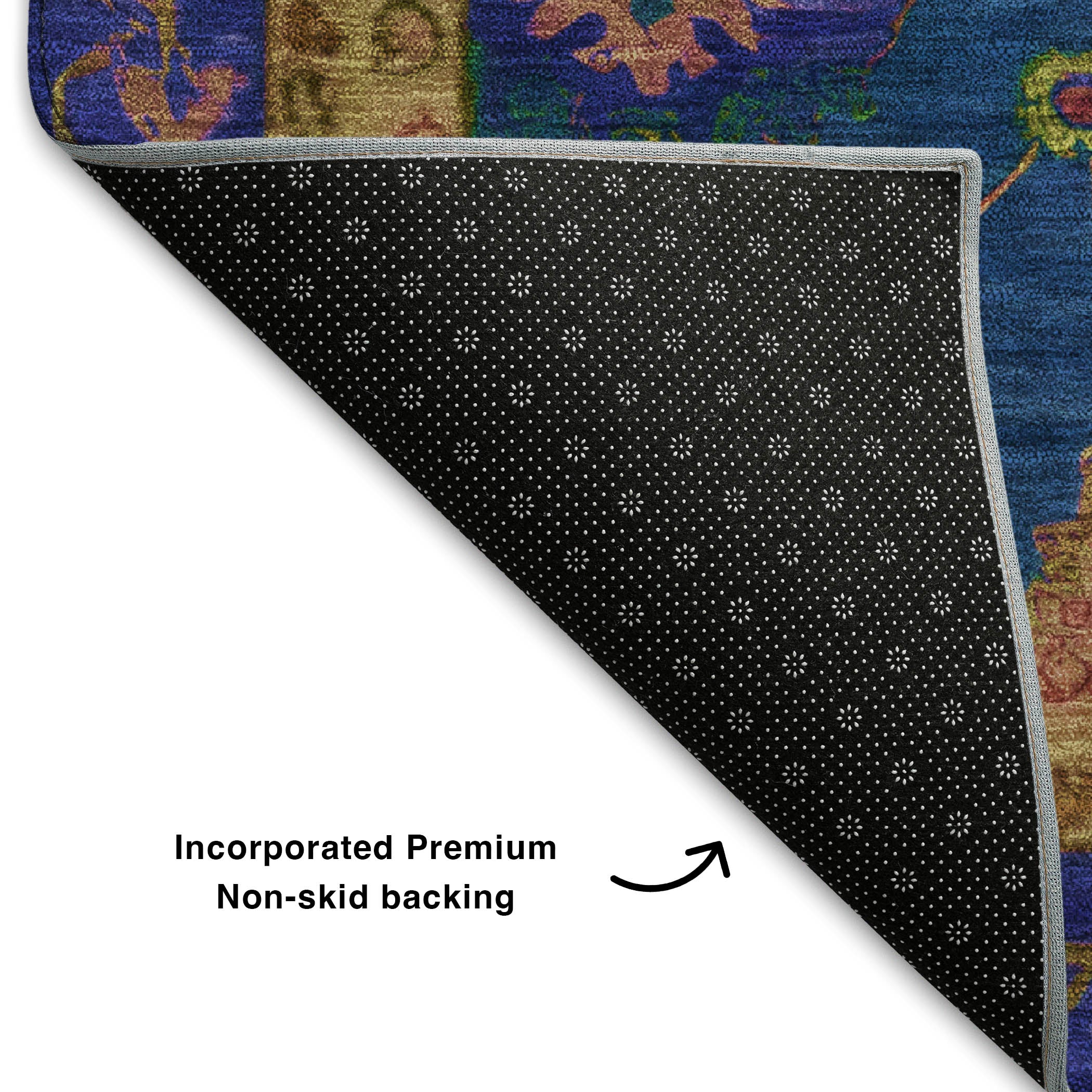 Prague Machine Washable Traditional Blue Rug 1'8" x 2'6" #shape_Rectangle